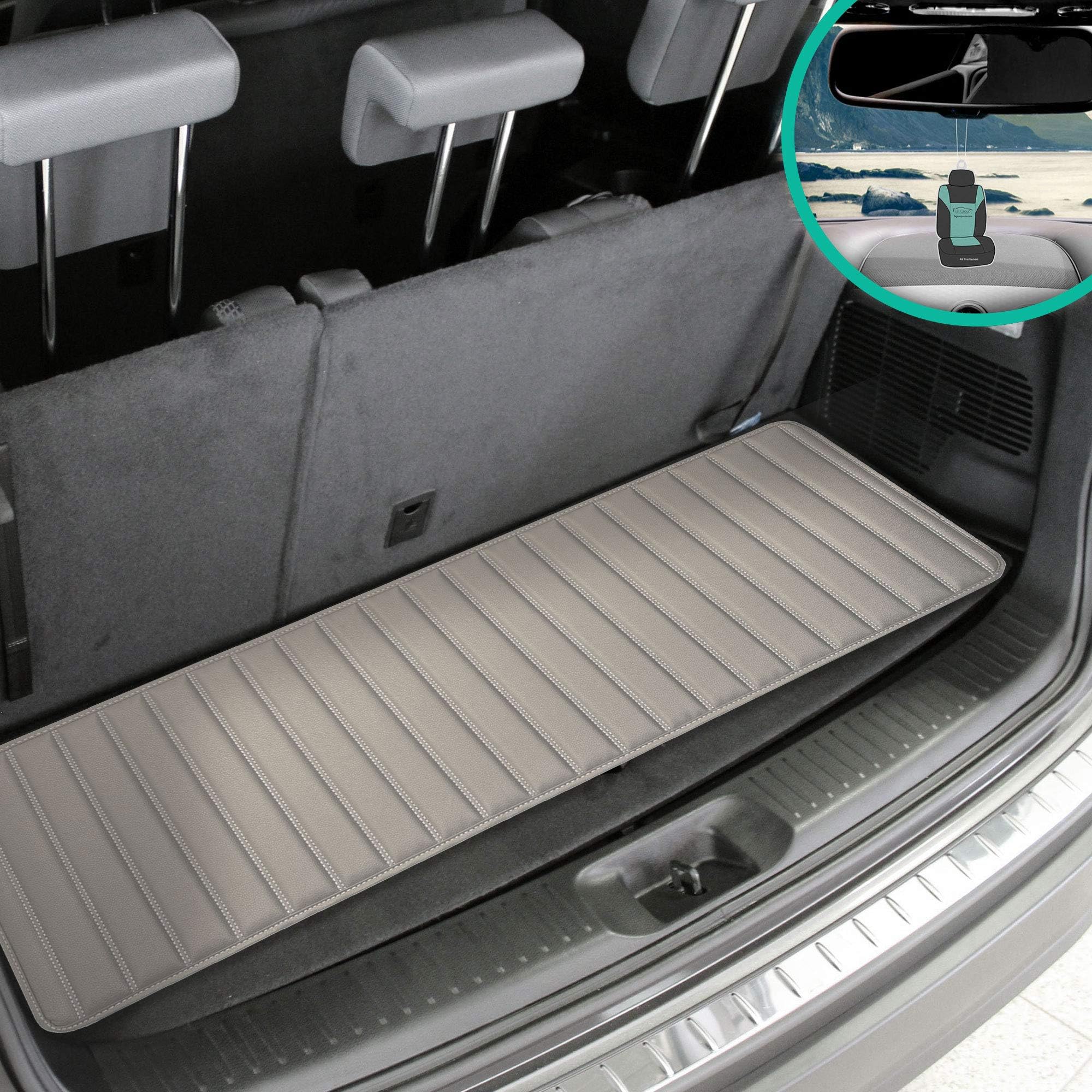 FH Group F16500 Deluxe Heavy-Duty Faux Leather Multi-Purpose Cargo Liner, Striped, 14”, Gray Color- Fit Most Car, Truck, SUV, or Van