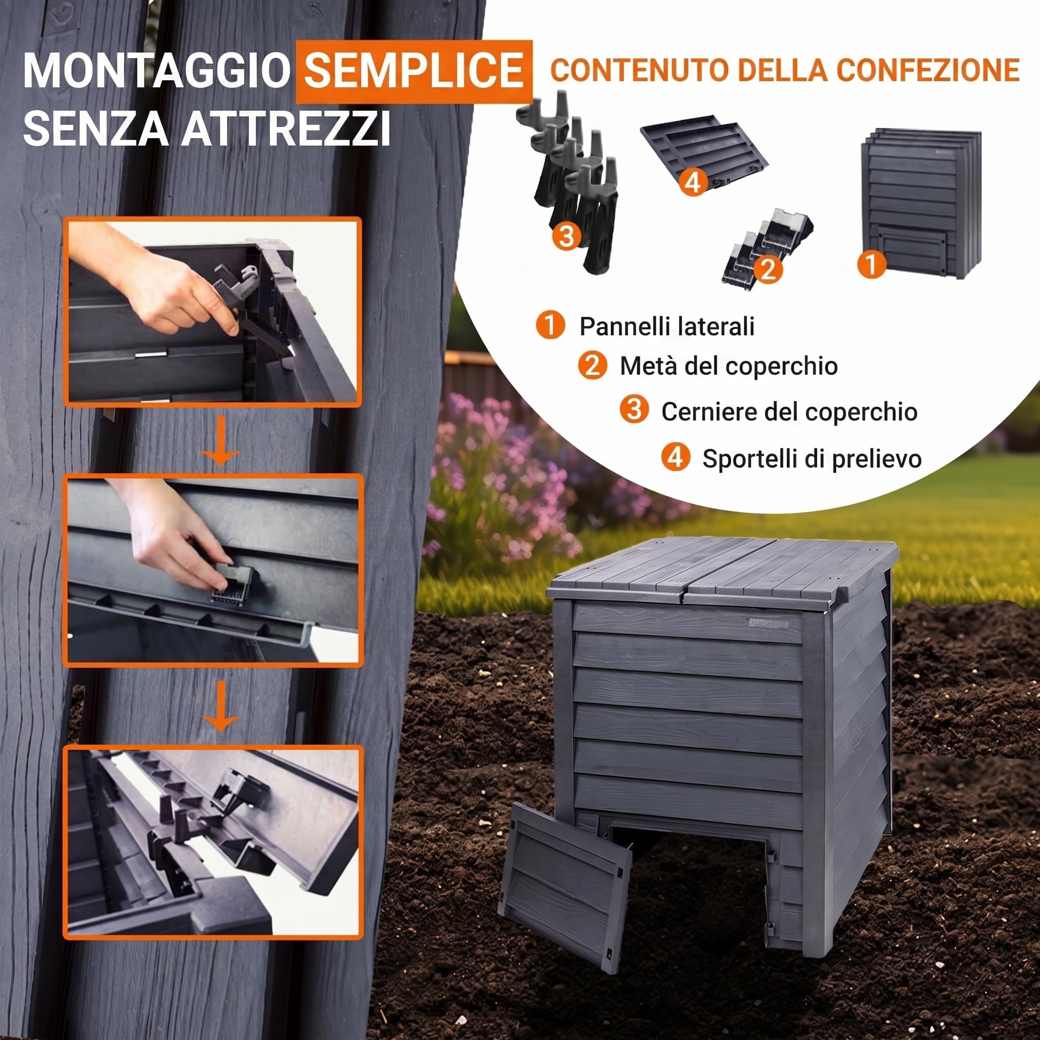GARANTIA THERMO-WOOD compostiera 400 litri antracite-marrone