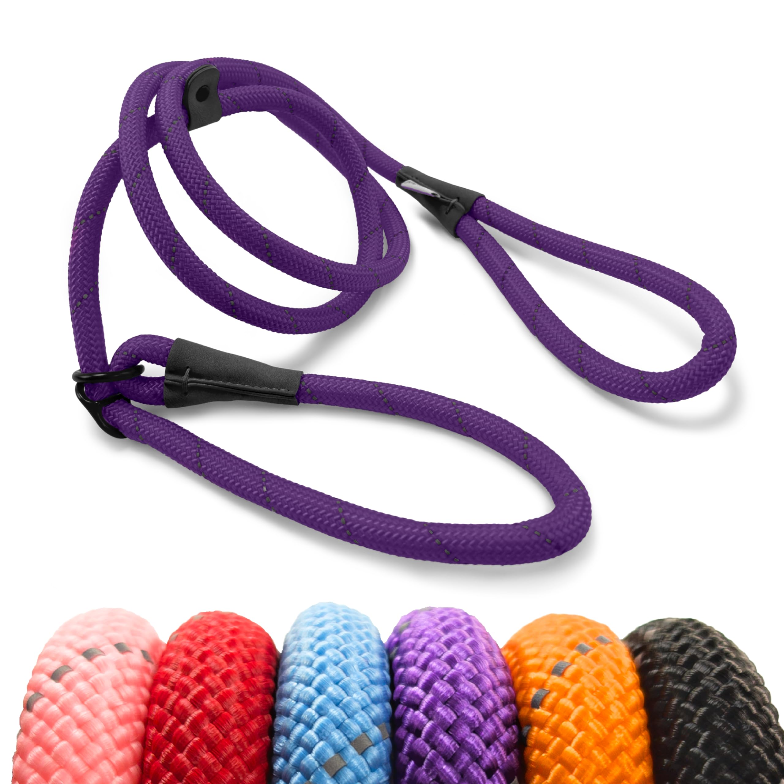 HugglePets Advanced 2-in-1 Reflective Dog Slip Lead & Head Halter - Purple (180cm) Strong Rope Dog Lead with High Visibility Reflective Material & Figure 8 Configuration for Dogs up to 50kg