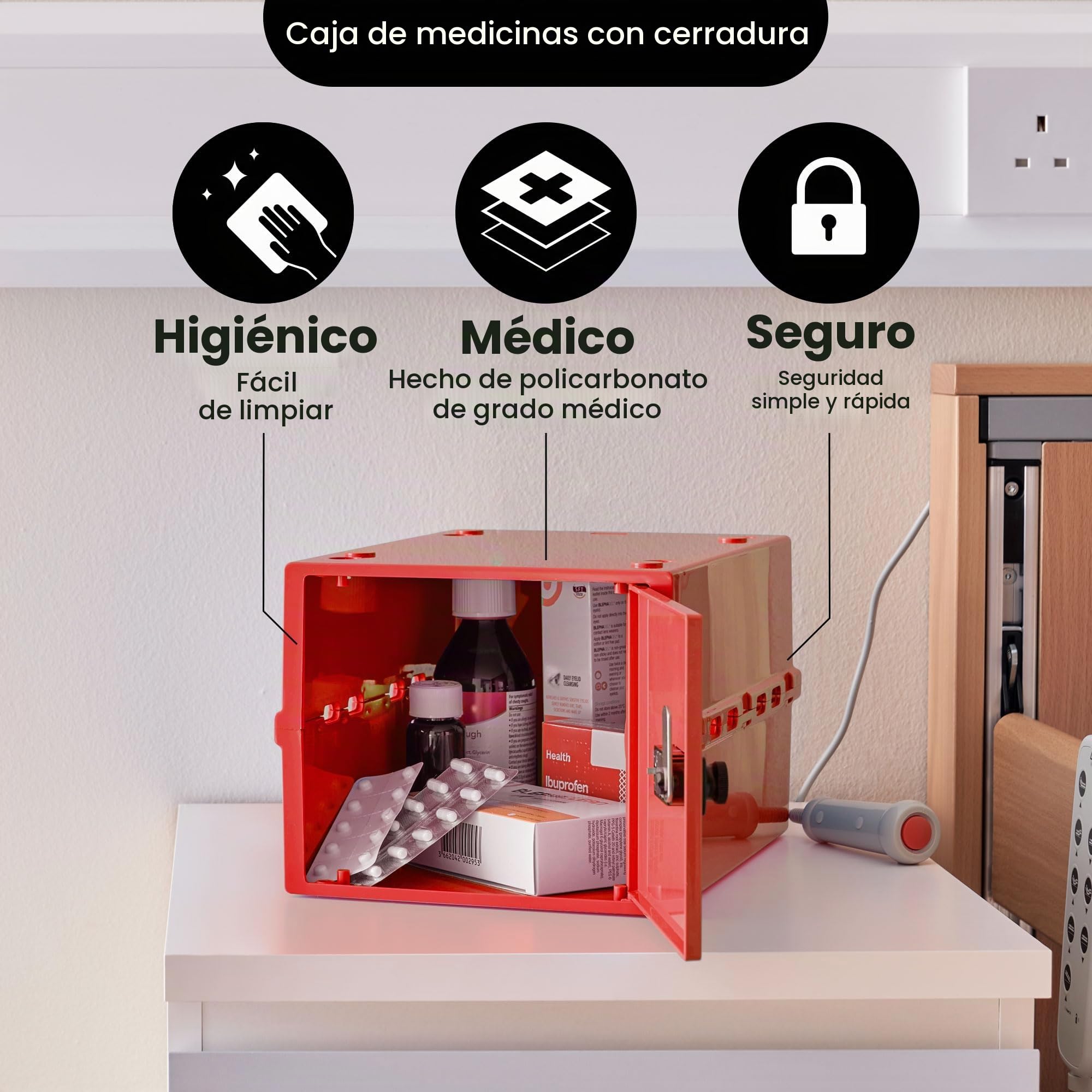 Lockabox One™ | Caja de almacenamiento premium con cerradura | Caja con cerradura de combinación de 10 litros para alimentos, medicinas y seguridad en el hogar | Seguro para BPA (Rojo Médico)