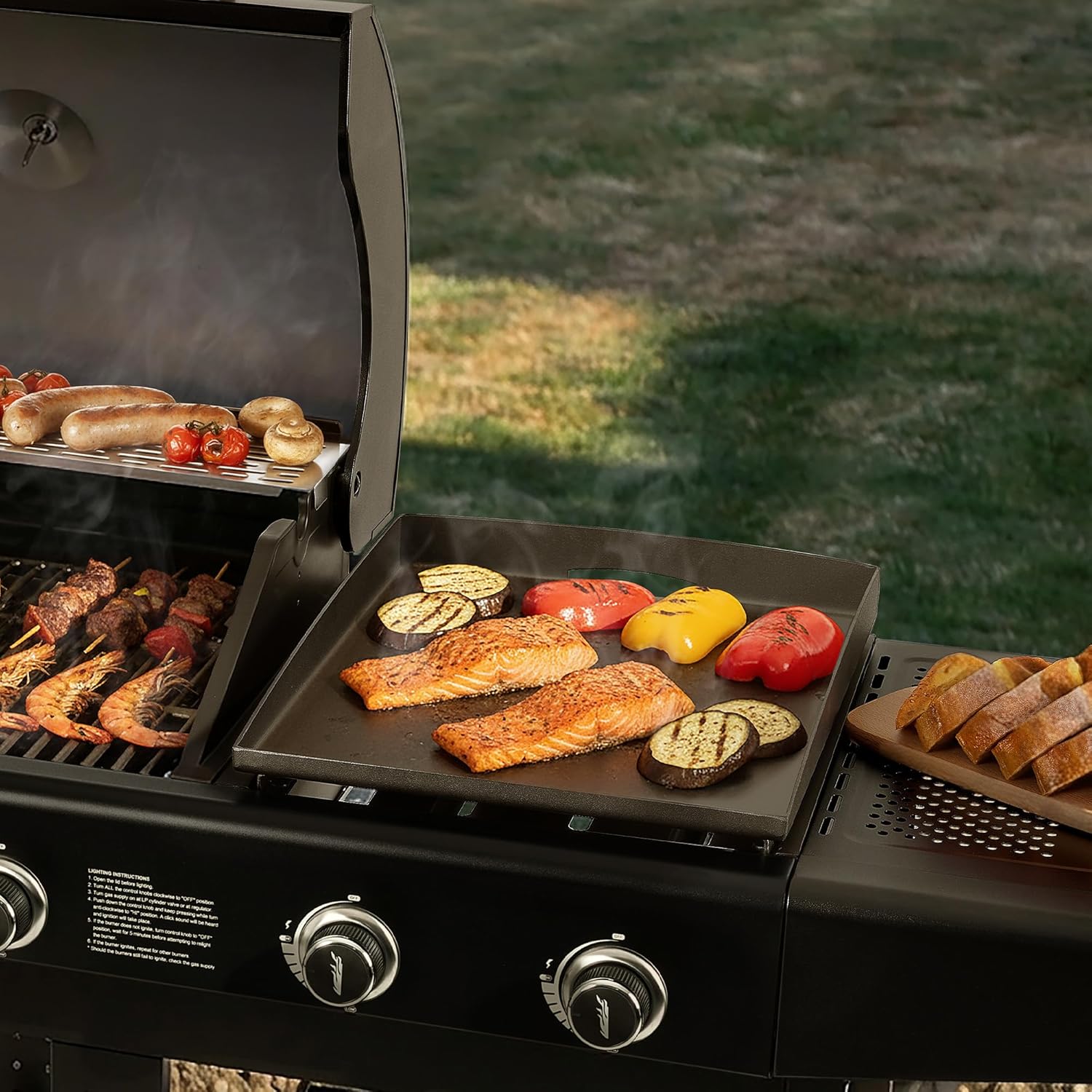 Royal Gourmet BP1501 Griddle Top and Grease Cup Combo, Ceramic-Coated Griddle Pan, Flat Griddle Gas Grill Pan with Grease Cup, 259 Sq. In. Nonstick Cooking Area, Durable for Outdoor Grilling