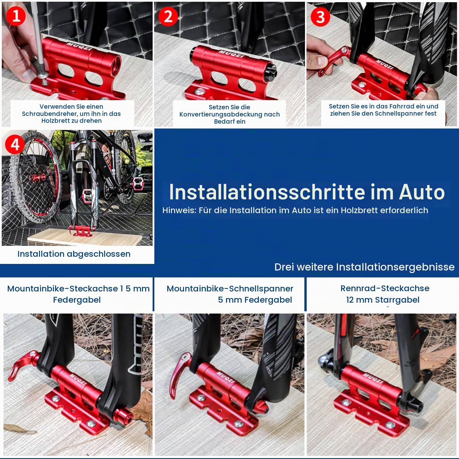 Fahrradgabelhalterung Fahrradblock, MTB Gabelhalterung Fahrrad Vorderradhalter Gabelbefestigungshalterung Aluminiumlegierung Vorderradgabel Fester Clip Zubehör für Outdoor Reiseartikel