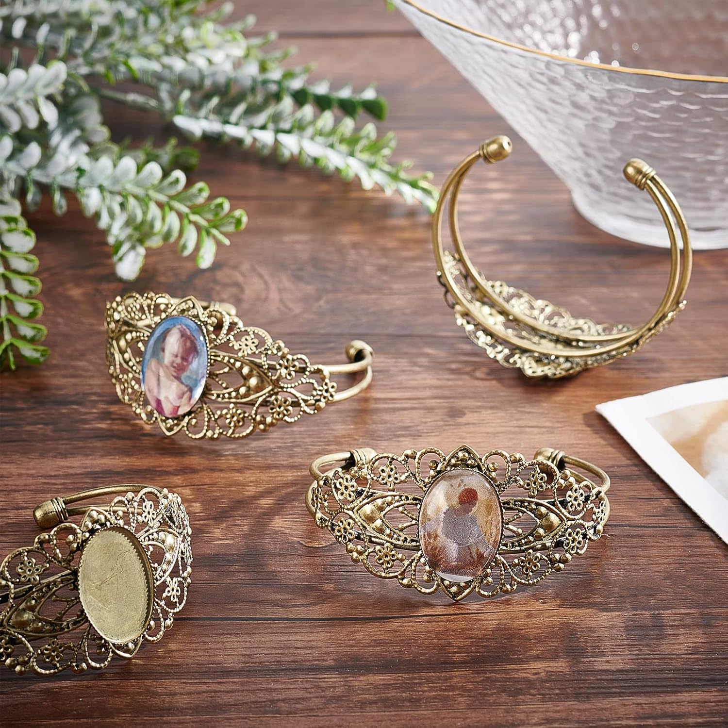 SUNNYCLUE 8Pcs Cabochon Bracelet Blanks Bezel Cuff Bracelet Blank Bangle Bracelets Base Filigree Blanks for Jewelry Making Frame Cabochons Trays Bezel Tray Vintage Style Antique Bronze Adult Women…