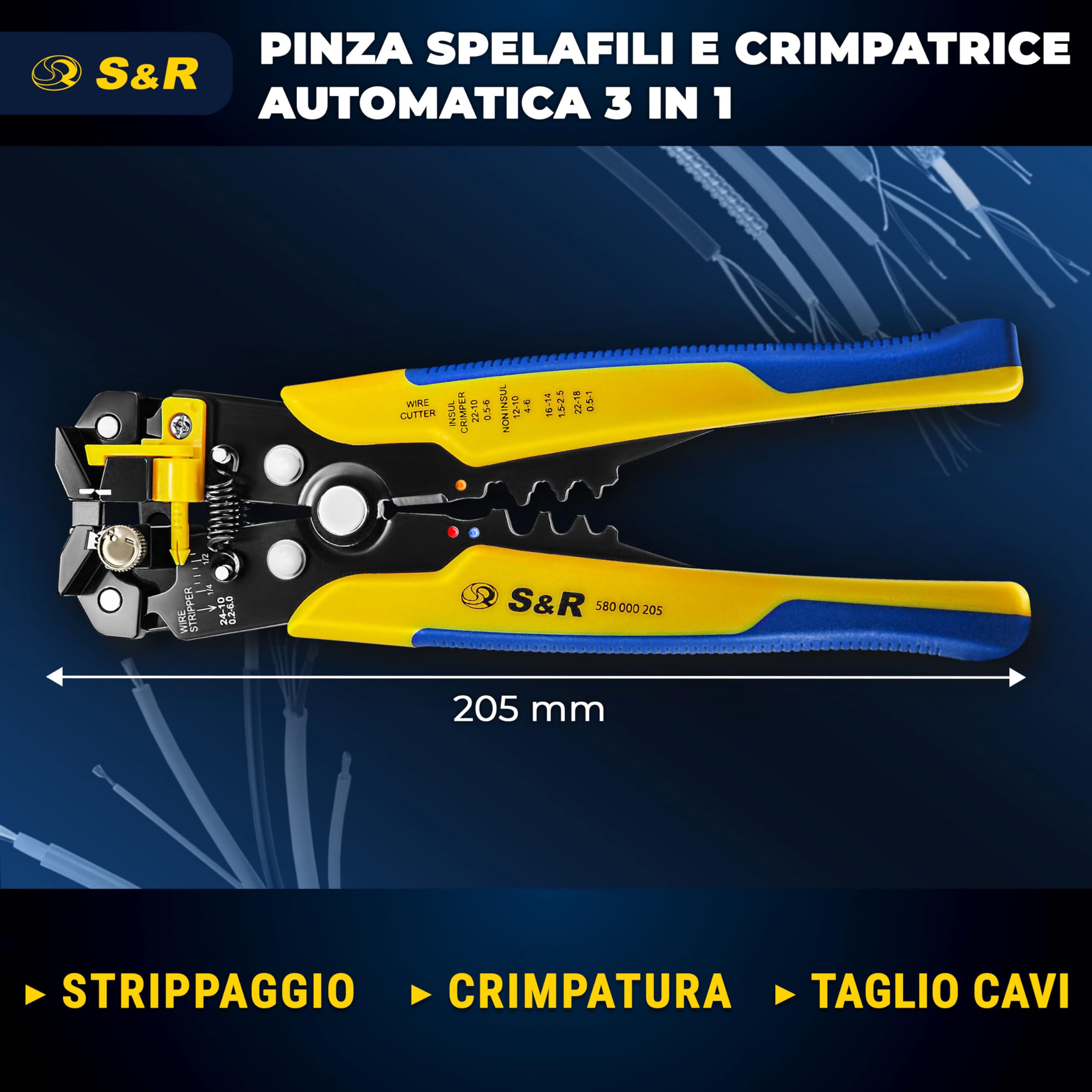 S&R Pinza Spelafili Automatica 205 mm 3 in 1 AWG 24-10 (0,2-6,0 mm²)