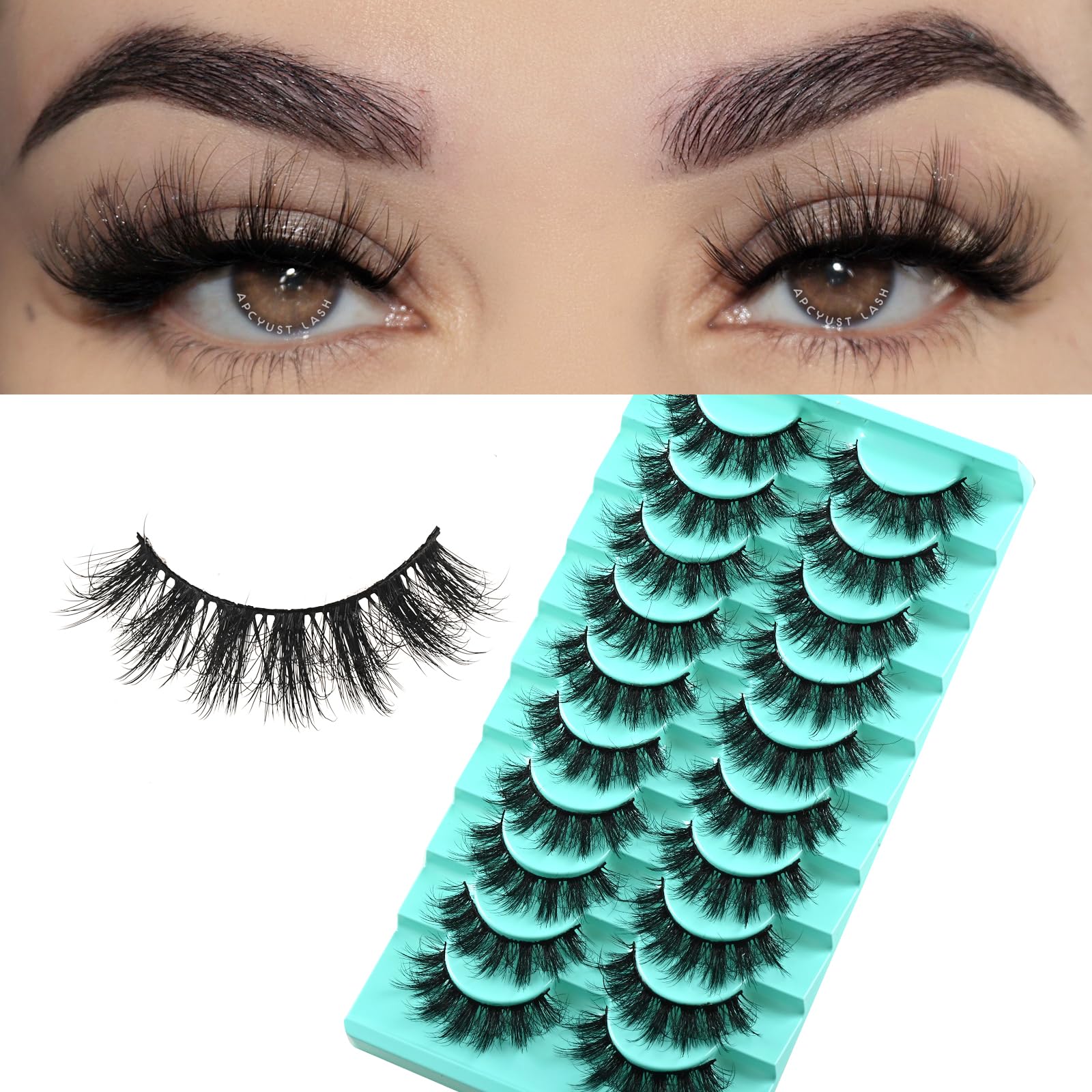 APCYUST Wispy Lashes Natural Mink Eyelashes Fluffy Lash Strips Doll Eye Faux Mink Eyelash 17 mm Strip Lashes Pack Natural Look Thick Volume Wispies