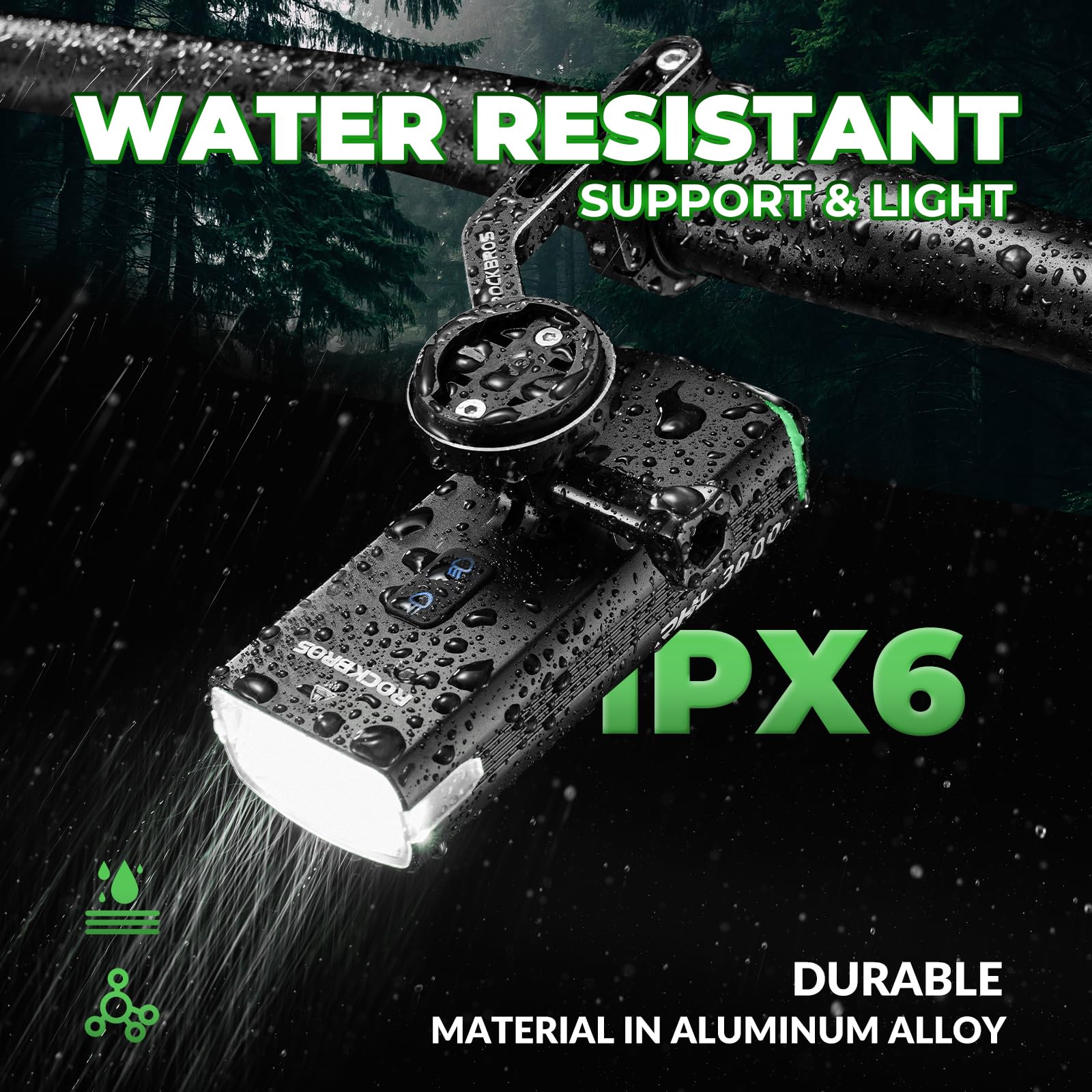 Phare Avant Vélo RockBros 3000LM – 10000mAh, Type-C, Léger, Pour Handlebar