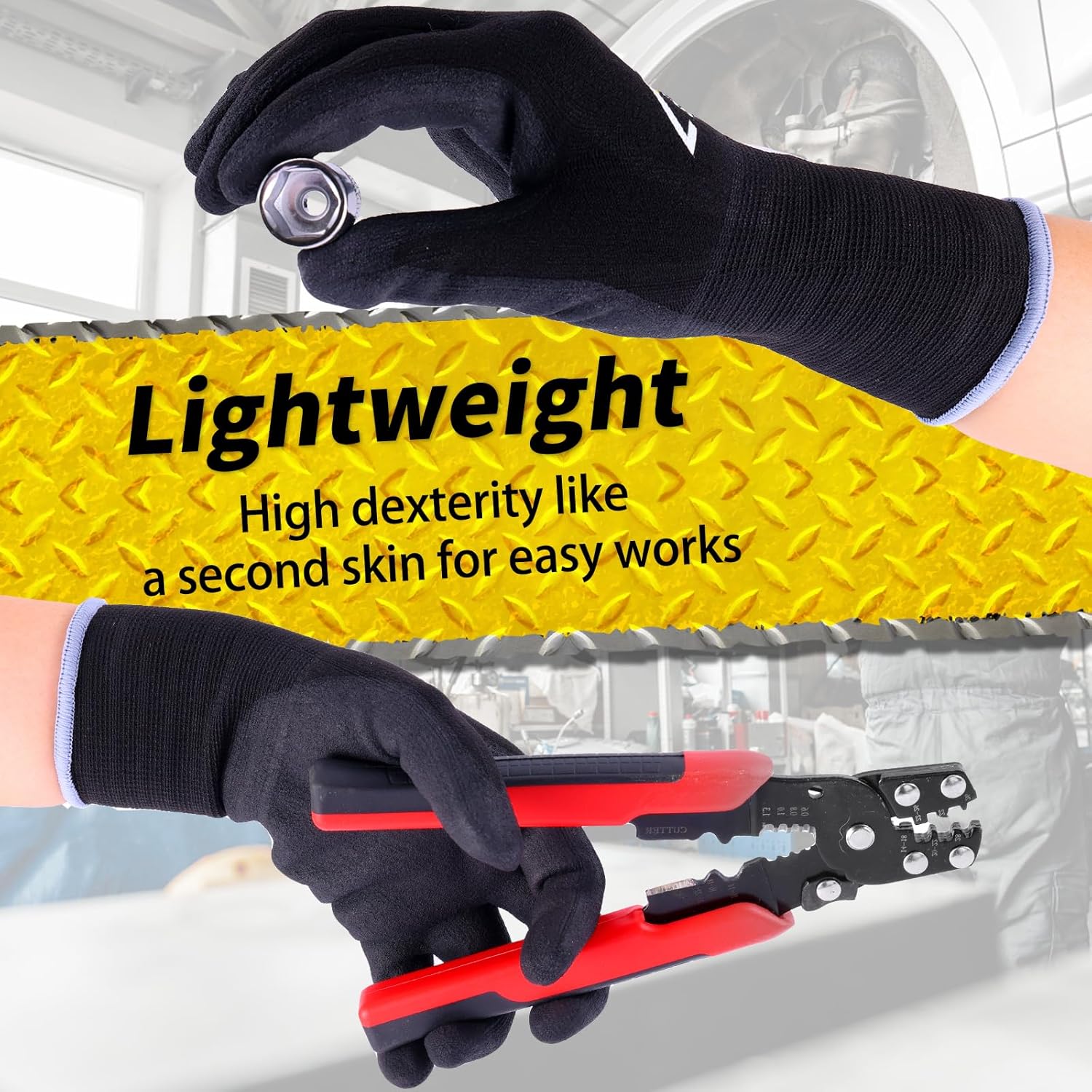 Work Gloves Micro Foam Nitrile Coated, High-density Nylon Gloves, Ultra-thin foam coated, Strong Grip-Black