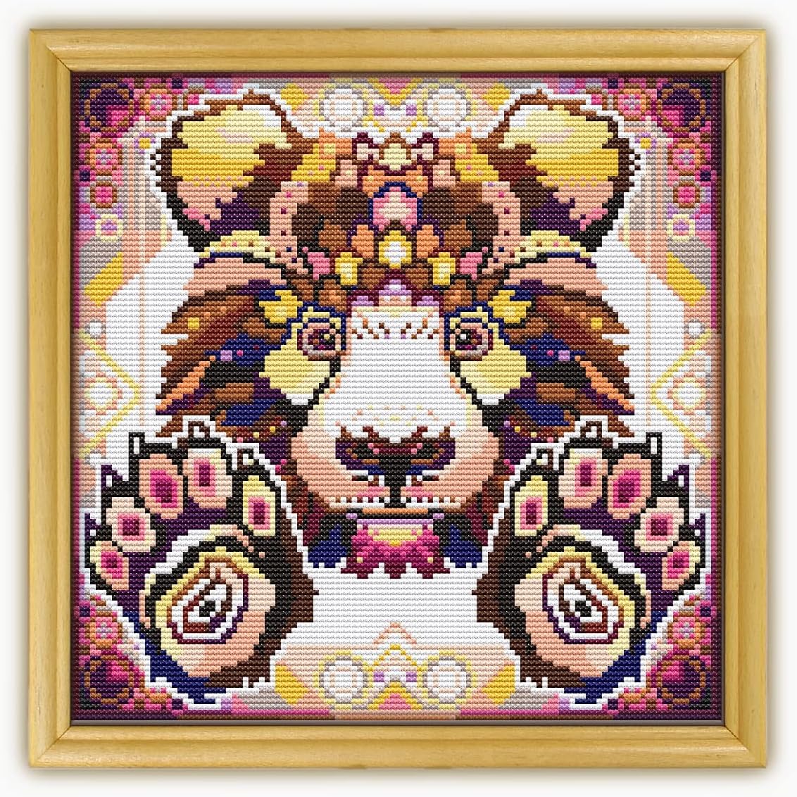 Mandala Bear CS439-1 - Counted Cross Stitch KIT#2. Set of Threads, Needles, AIDA Fabric, Needle Threader, Embroidery Clippers and Printed Color Pattern Inside.