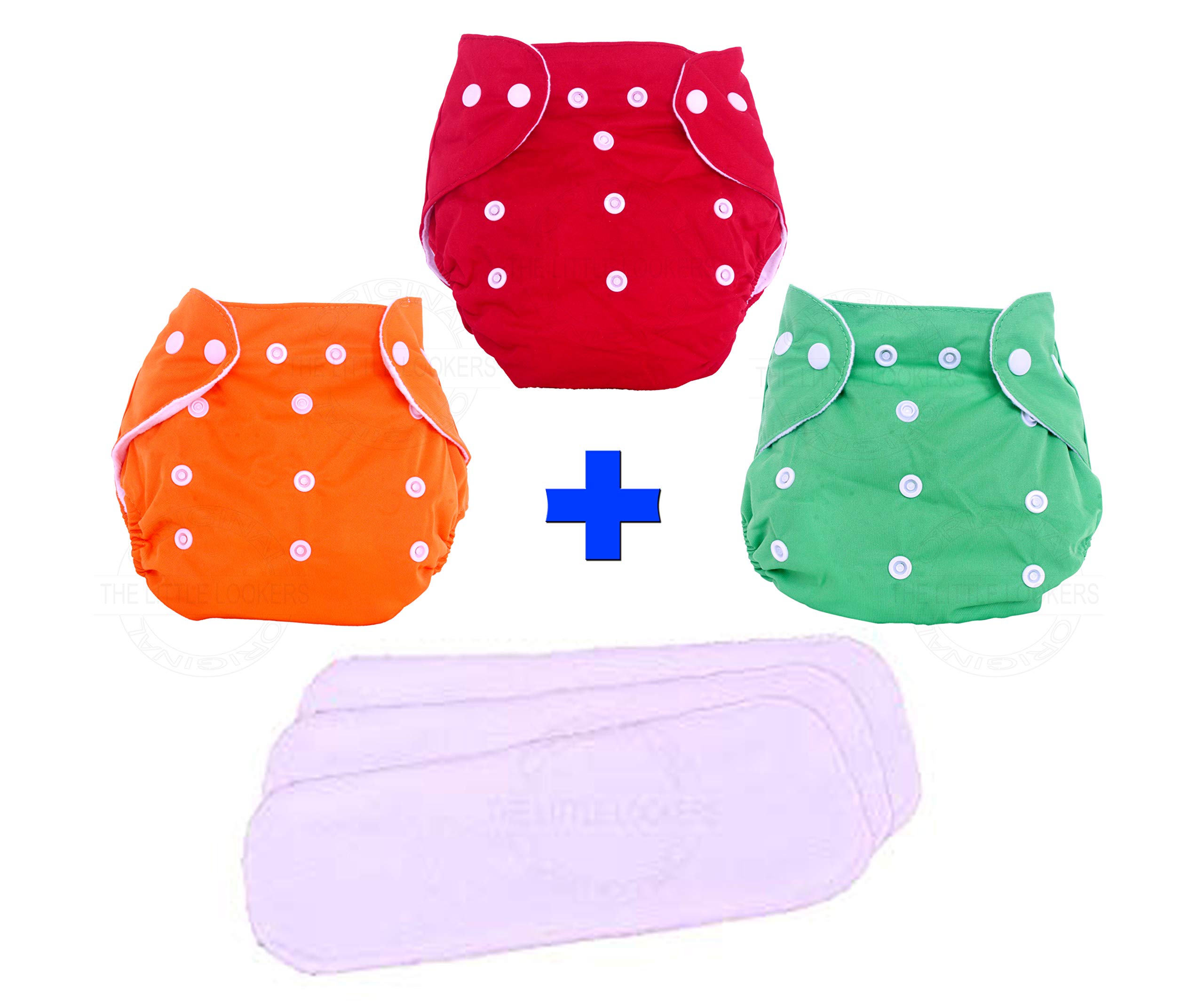 Adjustable Cotton Pocket Diapers & Reusable Baby Washable Cloth Diaper Nappies with Wet-Free Inserts for Babies/Infants/Toddlers |Age 0 to 2 Years|Pack of 3 (Random Colors)