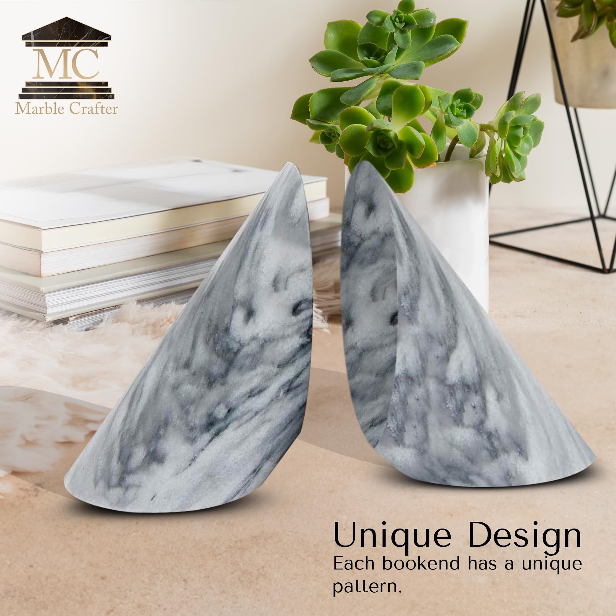 Travertine Stone Bookends From Italy - Heavy Duty Marble Bookends For Shelves, 6LB Set