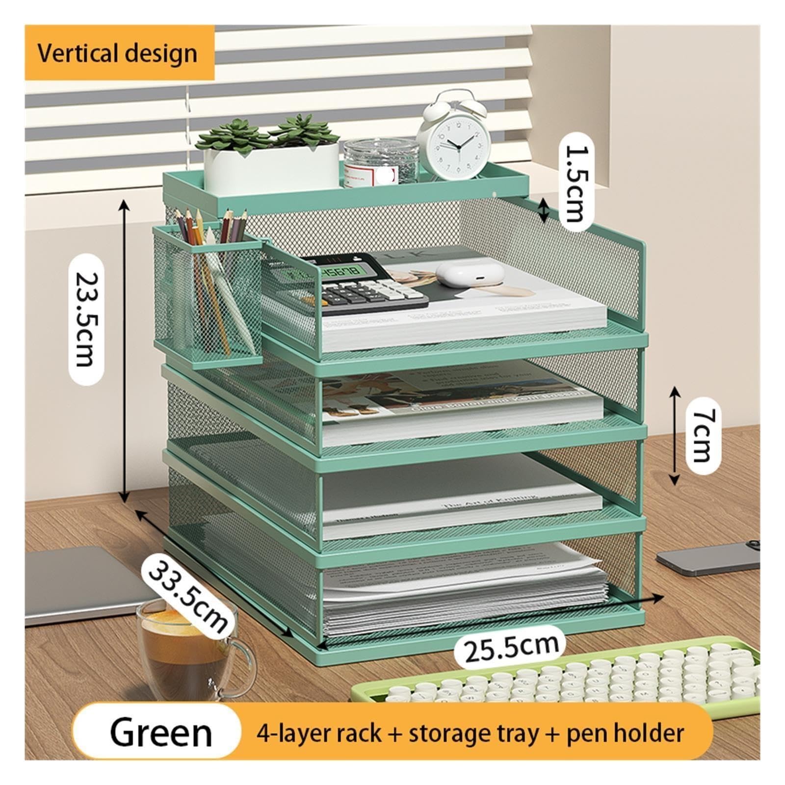 Organizzatore Scrivania Vassoio for lettere impilabile verde a 4 livelli