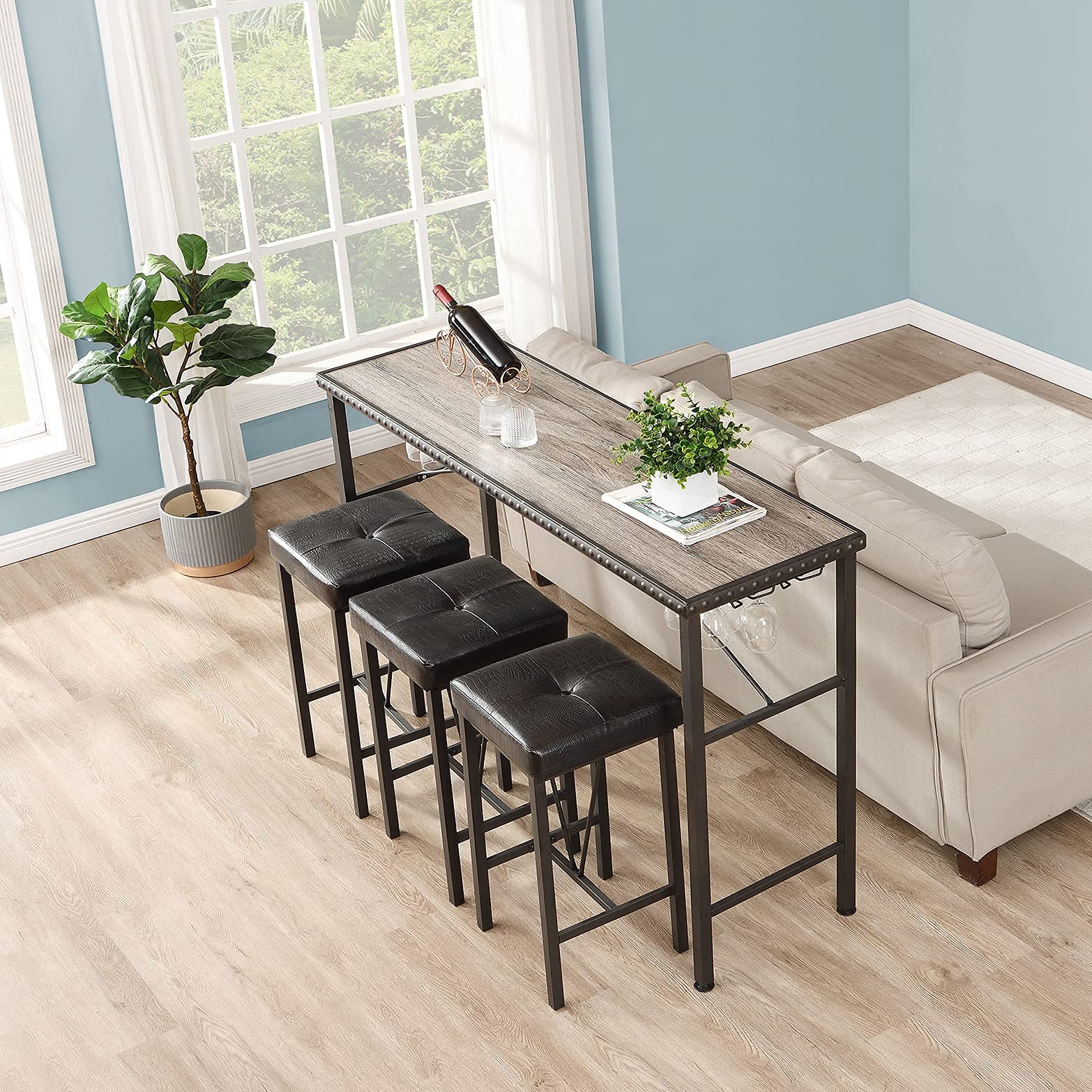 Buy O&K Furniture 4 Piece Long Bar Table and Chairs Set, Counter Height