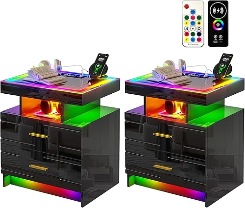 vkcc Juego de 2 mesitas de noche LED RGB de alto brillo con carga inalámbrica y puertos USB, mesitas de noche inteligentes con luz deslumbrante disponible en Yaxa Colombia