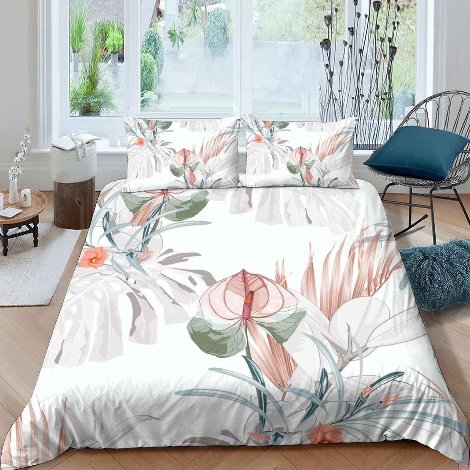Ctjqhvkz Style-1 3D Printed Botanical Art Fitted Sheet Microfiber Soft Breathable Abstract Floral Bed Cover For Bedroom Dorm Decor Single（135X200cm）