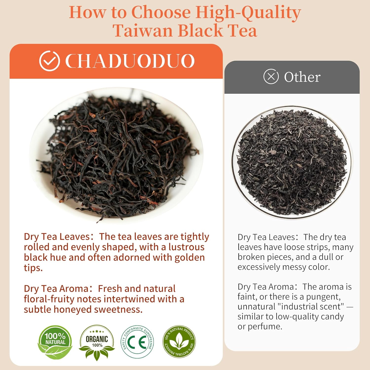CHADUO Taiwan Honey Black Tea Loose Leaf Chinese Taiwan High Mountain Black Tea Leaves 100g/3.53oz Grade AAA With Natural Honey Aroma