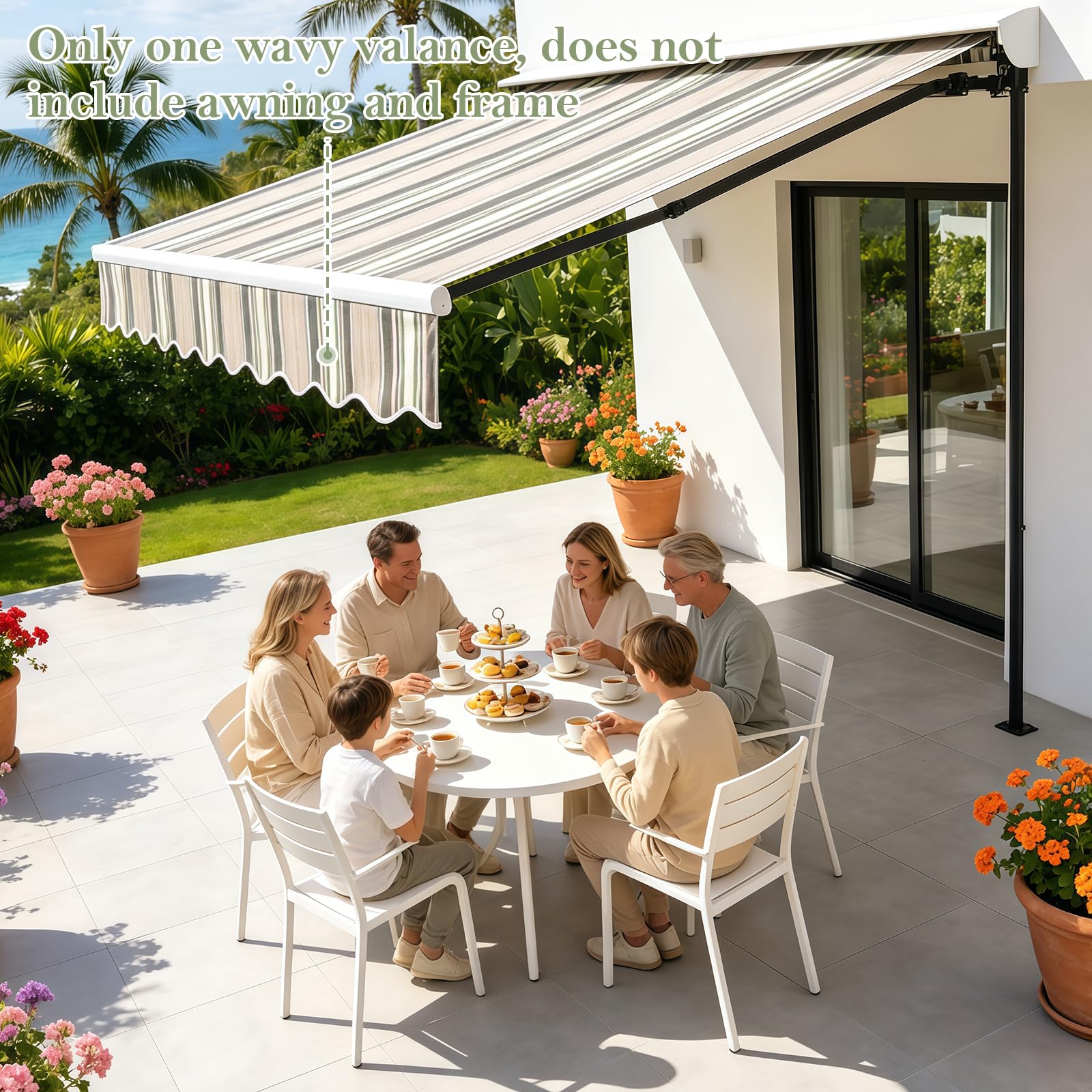 Mantovana di ricambio per tende da sole, 3 m x 20 cm, impermeabile, resistente ai raggi UV, per balcone, terrazza, tenda di ricambio (strisce verdi)