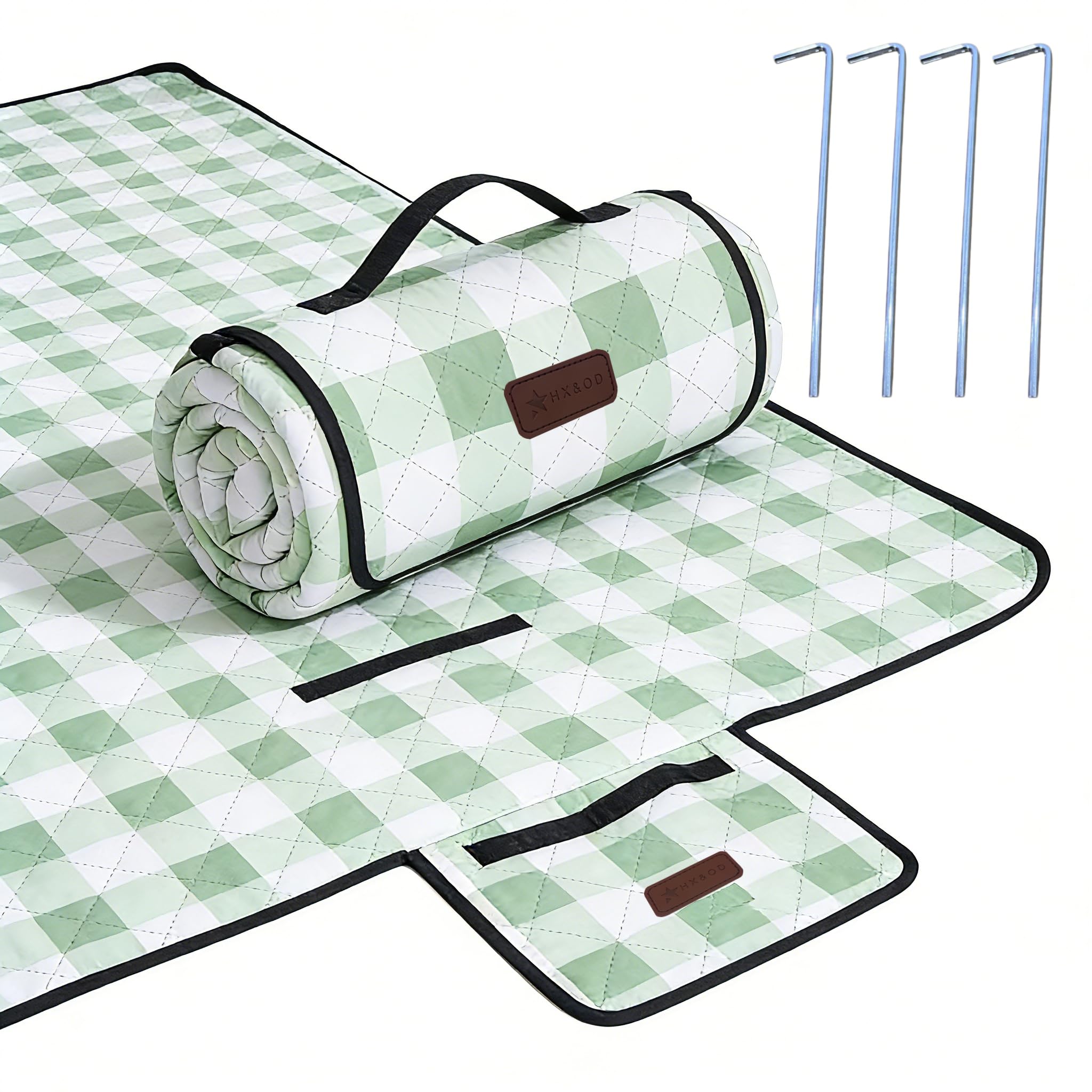 HX&OD Manta de picnic al aire libre, extra grande, 80 x 80 pulgadas, impermeable, plegable, manta de picnic a cuadros para playa, camping, césped, parque, accesorios, lindas ideas para parejas, bodas