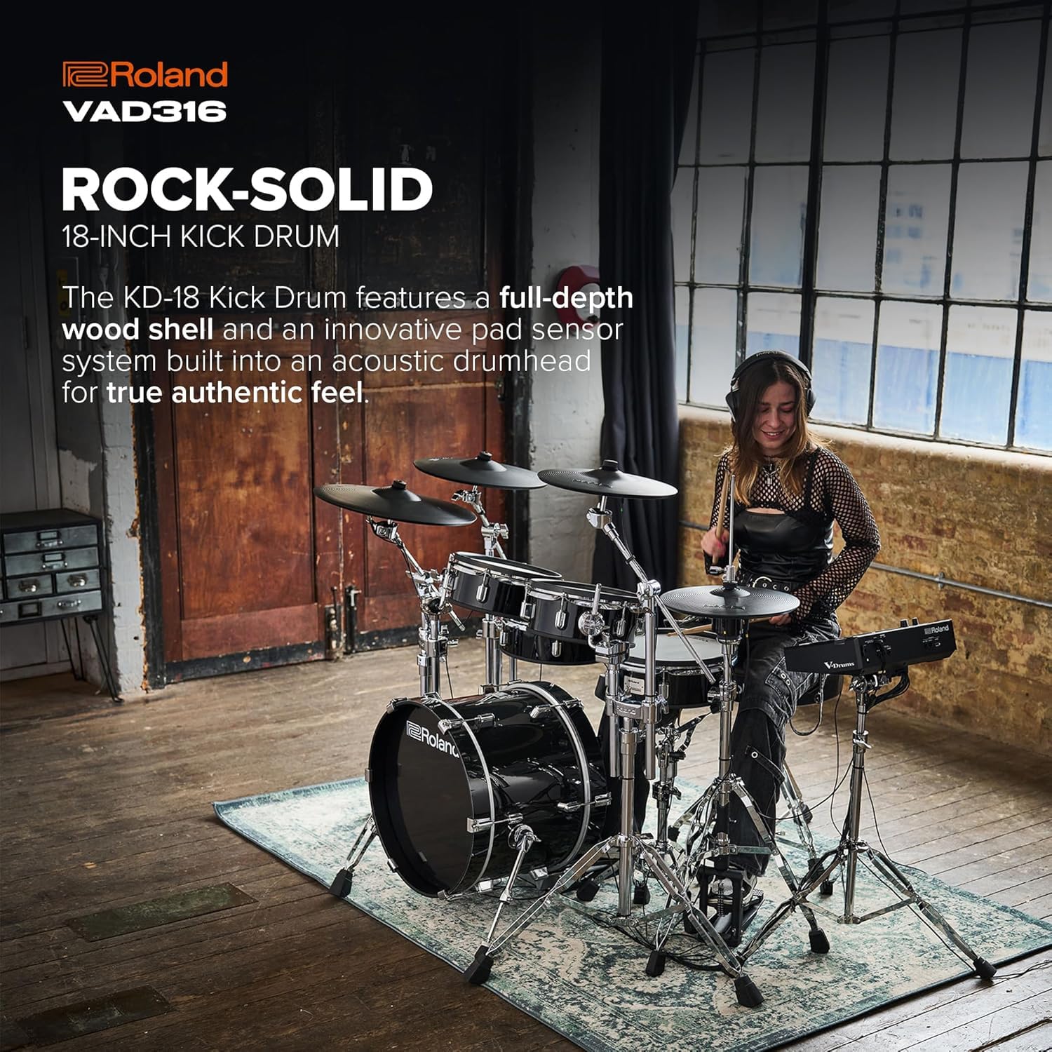 Roland VAD316 E-Drum elektronisches Schlagzeug Acoustic Design Kit mit Hardware-Set