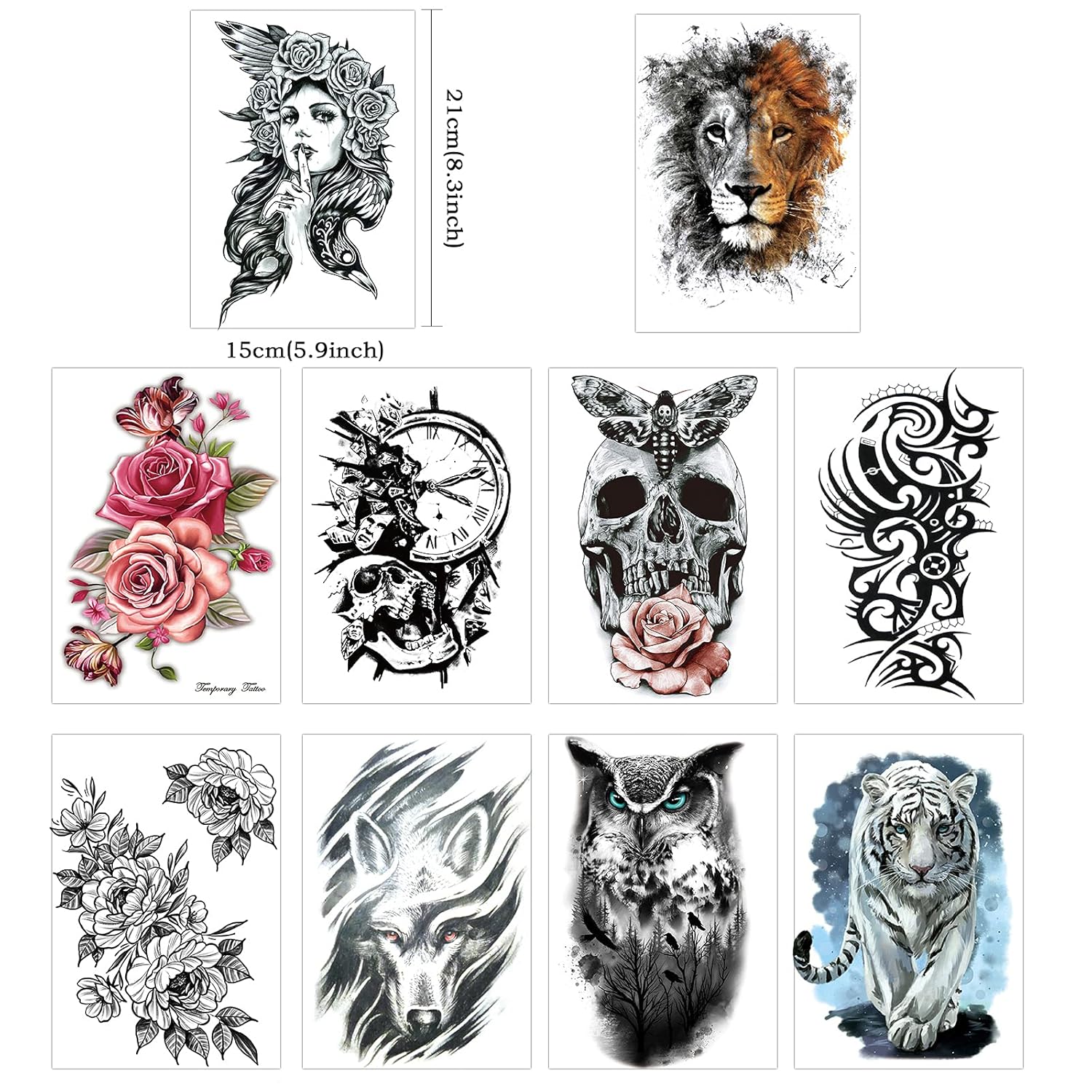 Hotoyannia 62 Sheets Black Large Temporary Tattoos Stickers for Women Men and Girl, Includes 10 Large Fake Tattoos That Look Real and Last Long : Beauty & Personal Care