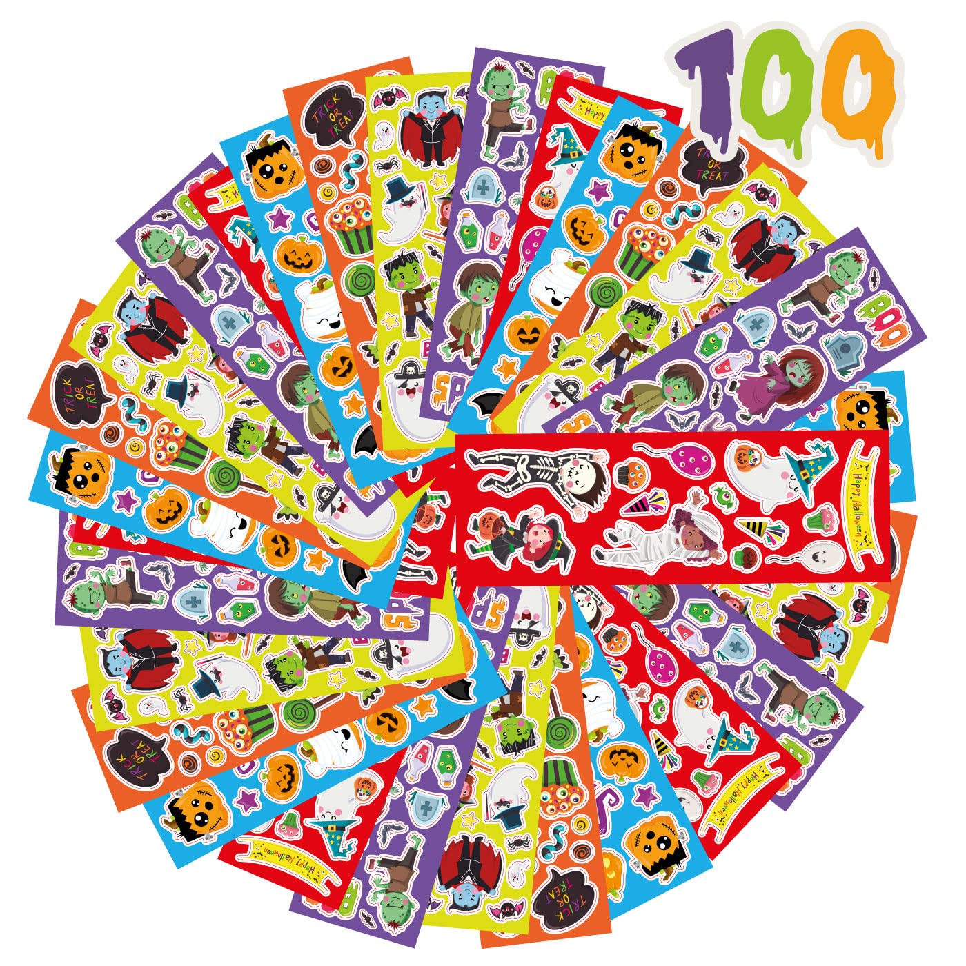 Bestus Halloween Stickers 100 Sheets, Bulk Party Favors, Non Candy Treats for Kids, Halloween Basket Stuffers Goodies for Toddlers, Classroom Games