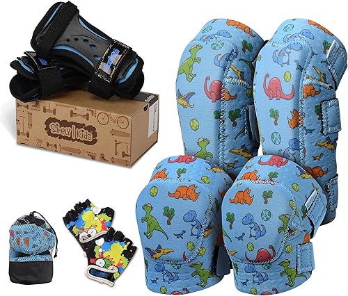 Paquete: Rodilleras, coderas, guantes de bicicleta y muñequeras para niño y niña pequeña I One Set para todos los deportes, patinaje sobre ruedas,