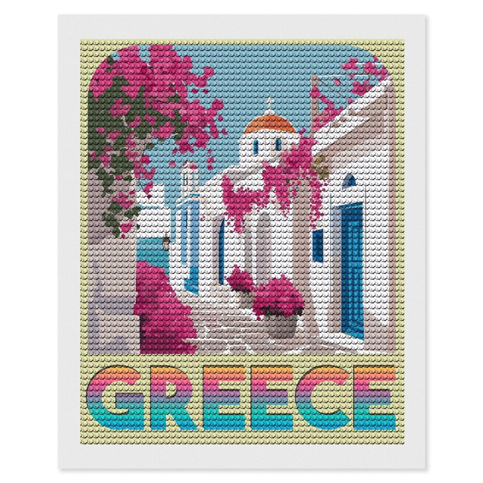 Junmoney Holidays in Greece DIY Diamond Art Canvas Kit 16"x20", Complete Accessories, Creative Leisure Activity, Home Wall Decor, Gift Idea