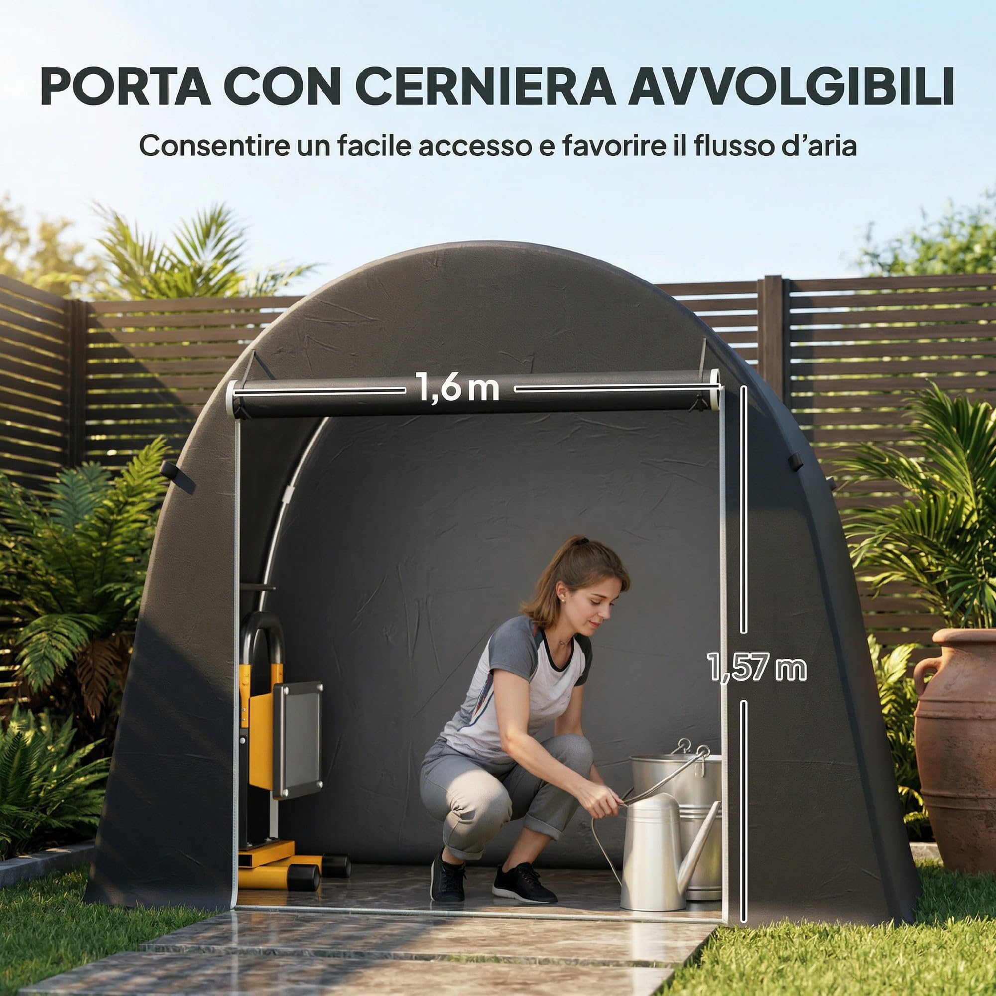 Outsunny Tenda Garage per Biciclette da Esterno Impermeabile 245x120x200 cm Capanno da Giardino con Ingresso con Zip per Attrezzi in Metallo Zincato e Tessuto PE Grigio Scuro