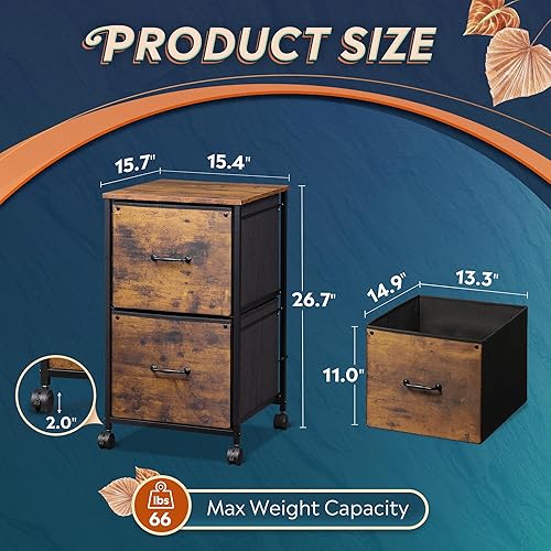 Miniatura 24 de DEVAISE Archivador móvil de 2 cajones, soporte para impresora rodante, archivador vertical de tela para tamaño A4 o carta para oficina en casa