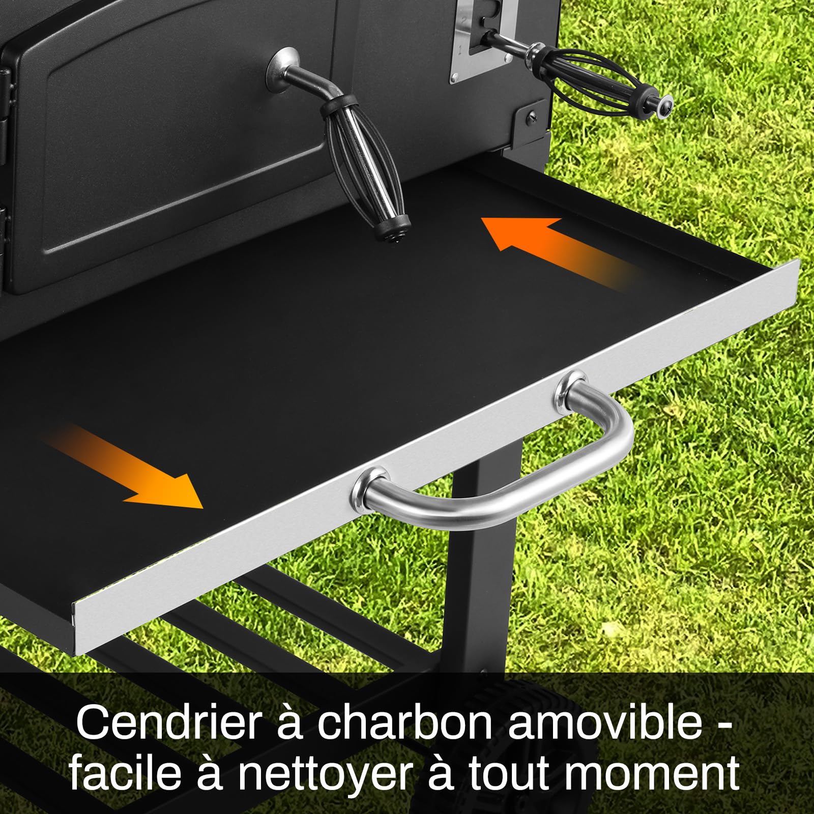 LIFERUN Barbecue Charbon de Bois XXL avec Cheminée, Grand Chariot avec Couvercle, Roues, Thermomètre, Fumoir Smoker