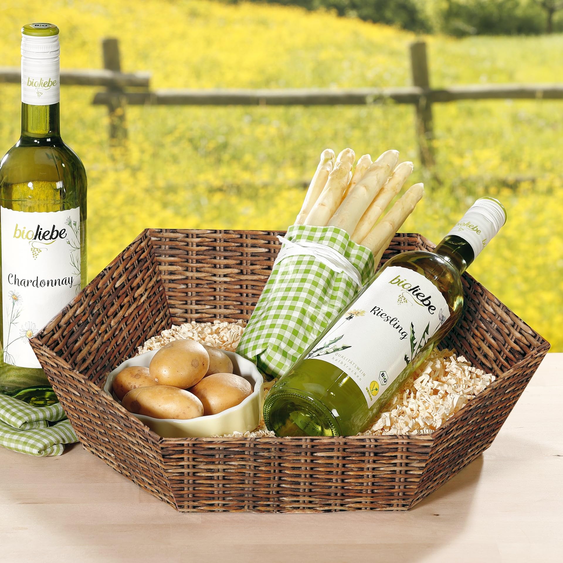 [BOXXCO] 25 Stück Präsentkörbe sechseckig Marché groß Ø 415 mm 313x301x84-139 mm - Leere Geschenkkörbe aus Pappe zum Befüllen für Delikatessen