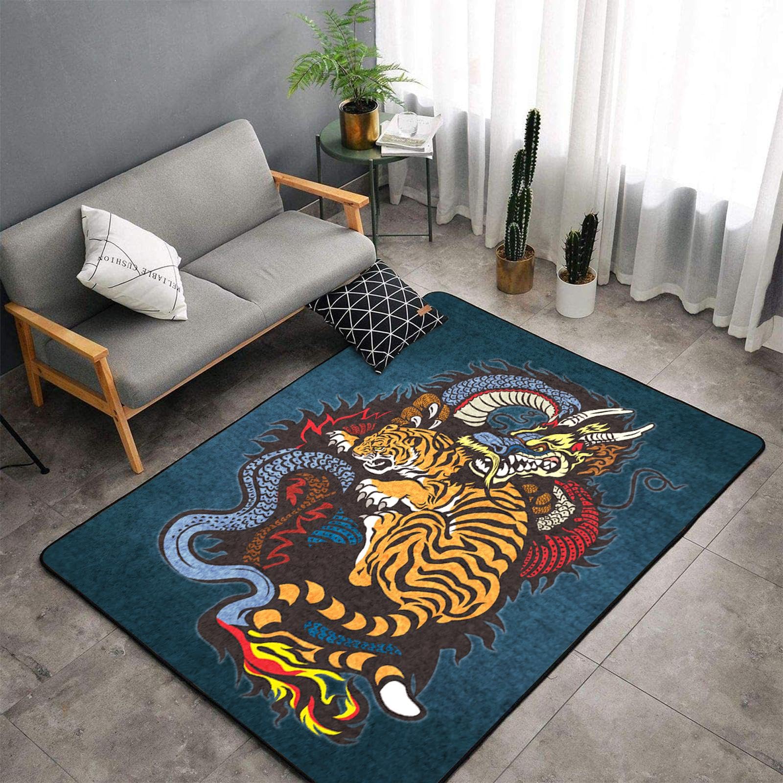 Antique Tiger Rug for Living Room 3x5 ft - Washable Print Carpet for Bedroom, Hallway, Entryway, and Kitchen, Low Pile Non Slip Rug for Vintage Homes