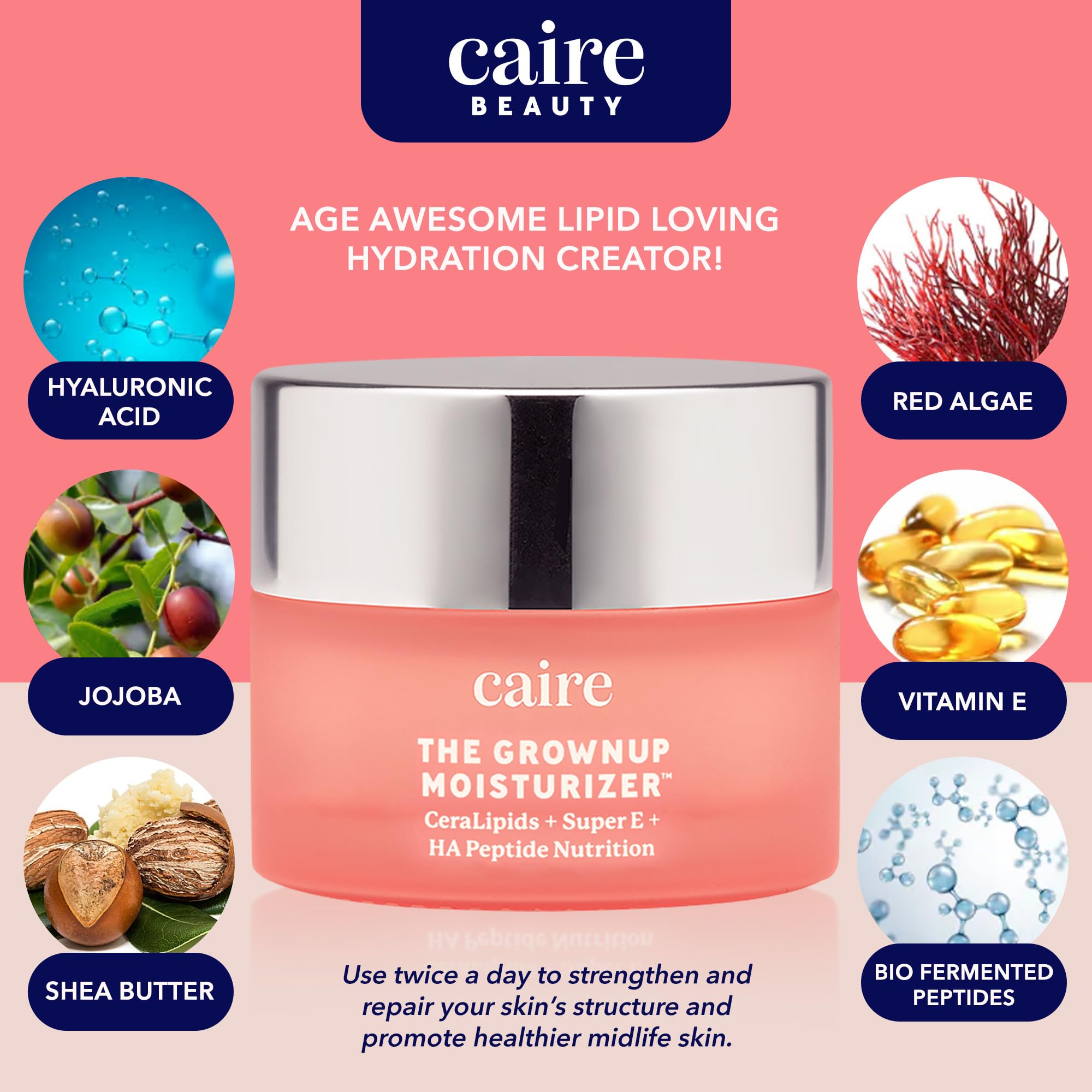The Grownup Pro-Aging Moisturizer Advanced Hyaluronic Acid Peptide Natural Ceramide Lipid Replenishing Moisturizer. Lucha contra las arrugas, generación de colágeno (0.5 fl oz) 6