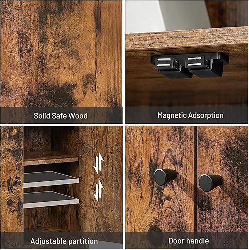 Miniatura 3 de Fangflower Gabinete de almacenamiento industrial ajustable de 2 niveles, organizador de madera duradera con puerta, ahorro de espacio para cocina,