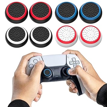 Sounce 8 Pair / 16 Pcs Controller Thumb Grips PS5/PS4/Xbox One/360/Switch, Anti-Slip Joystick Caps for PS5 Remote Controller & Gamepads, Soft Silicone Thumb Stick Covers for Enhanced Grip & Protection - image, photos