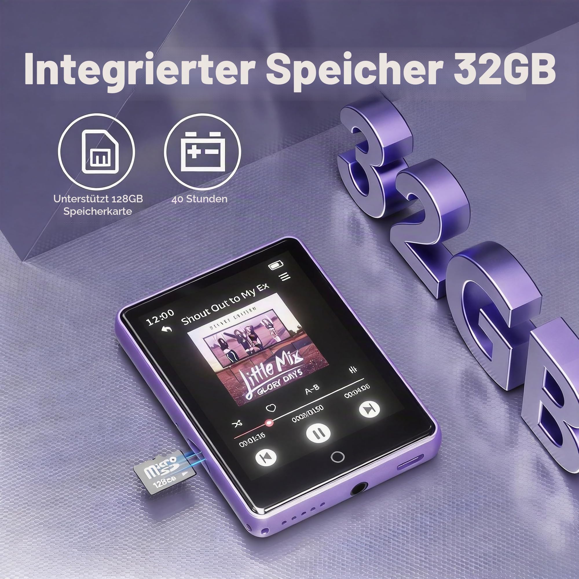 32GB MP3 Player mit Bluetooth 5.3, tragbarer MP3-Player mit Lautsprecher