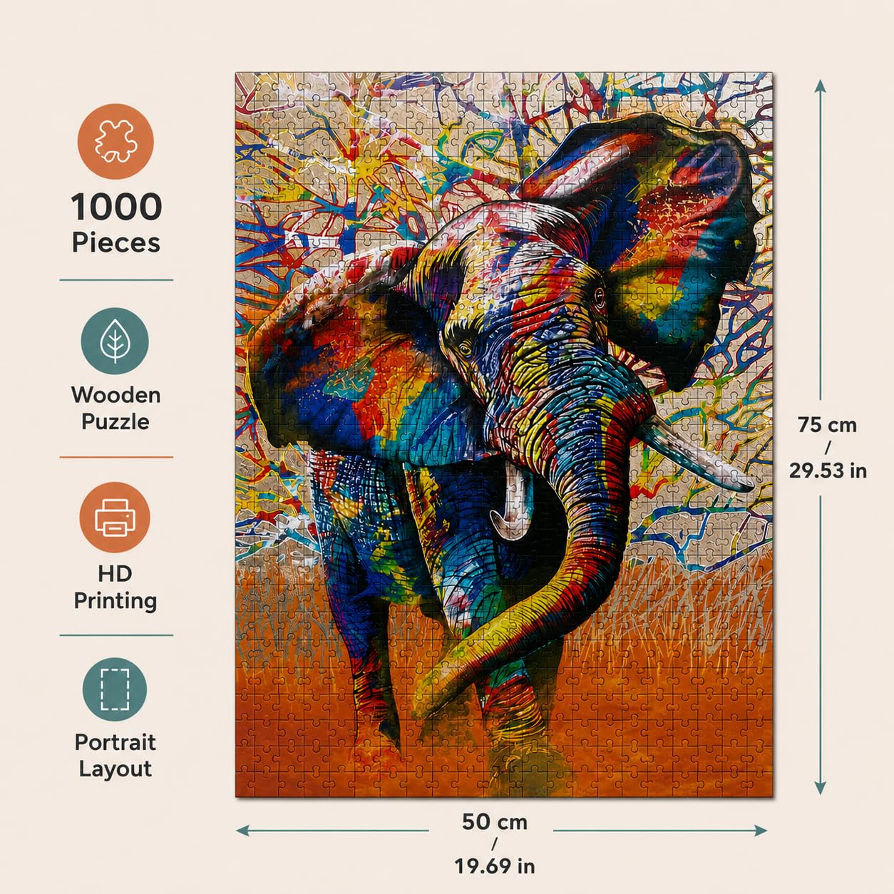 Puzzles pour Adultes 1000 PièCes Puzzles Tableau Éléphant en Bois Puzzle Hands on Game Famille DéCoration (F6, 1000 pièces