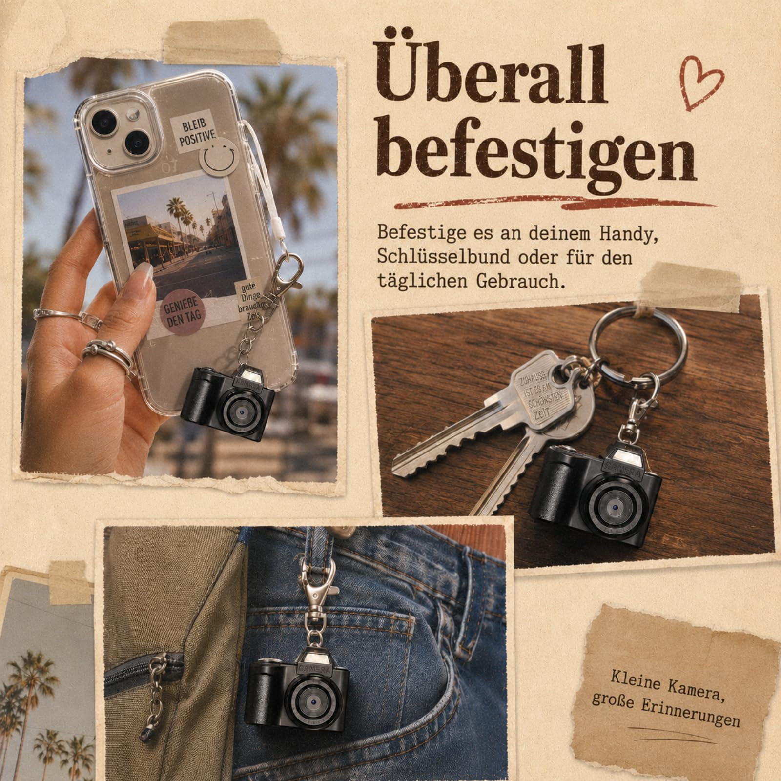 Mini Schlüsselanhänger Digitalkamera – Maxmango 1,3-Zoll 1080P Fotokamera Retro Kamera mit 64 GB Speicher, Ultraportable Kamera, Taschenformat für Reisen, Vlogging und als Ostern Geschenk (Schwarz)