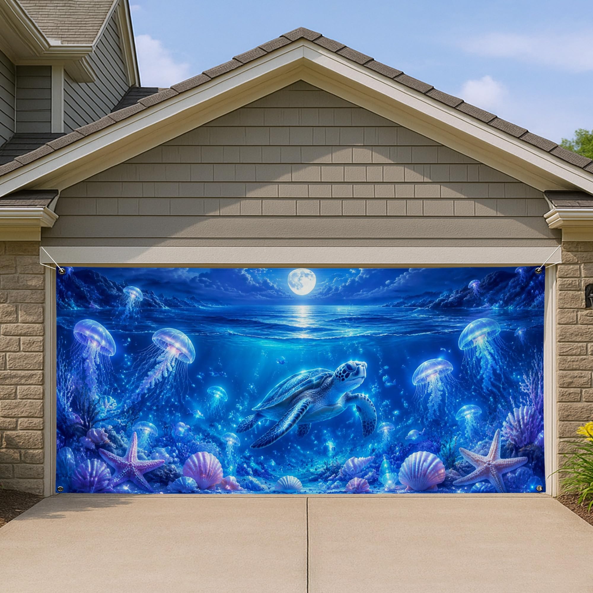 Housse de porte de garage tortue pour fête à la plage et décor d'été