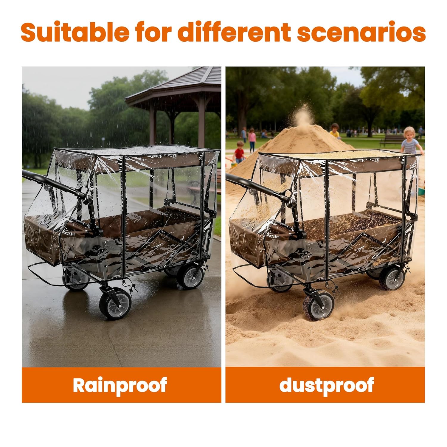 Wagon Rain Cover, Clear Plastic Waterproof Cover for Folding Wagon Stroller Cart (44"x20.5"x30")