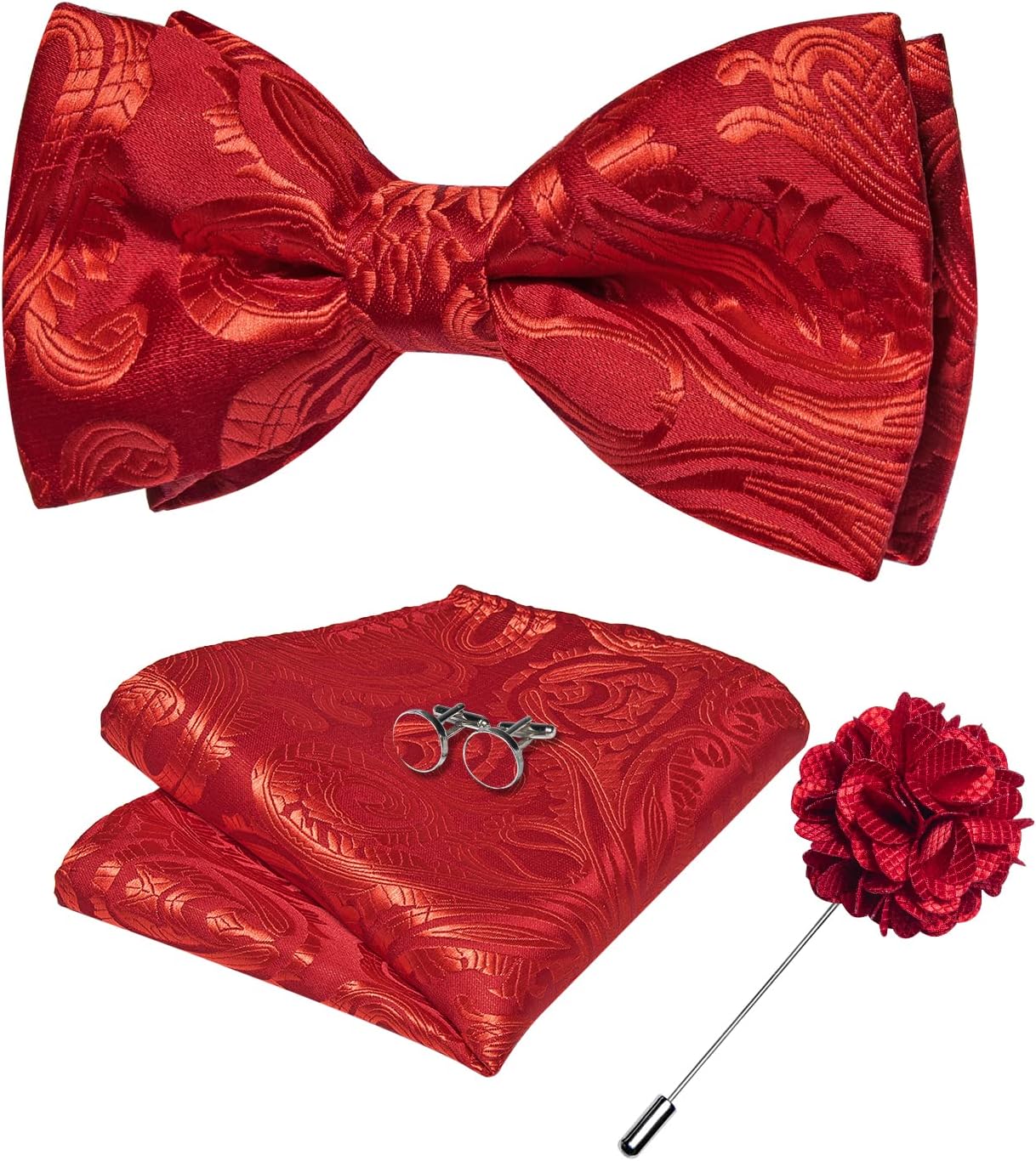 DiBanGu Silk Paisley Bow Tie for Men with Pocket Square Lapel Pin Cufflinks Pre-tied Bowtie Set for Wedding Party Prom