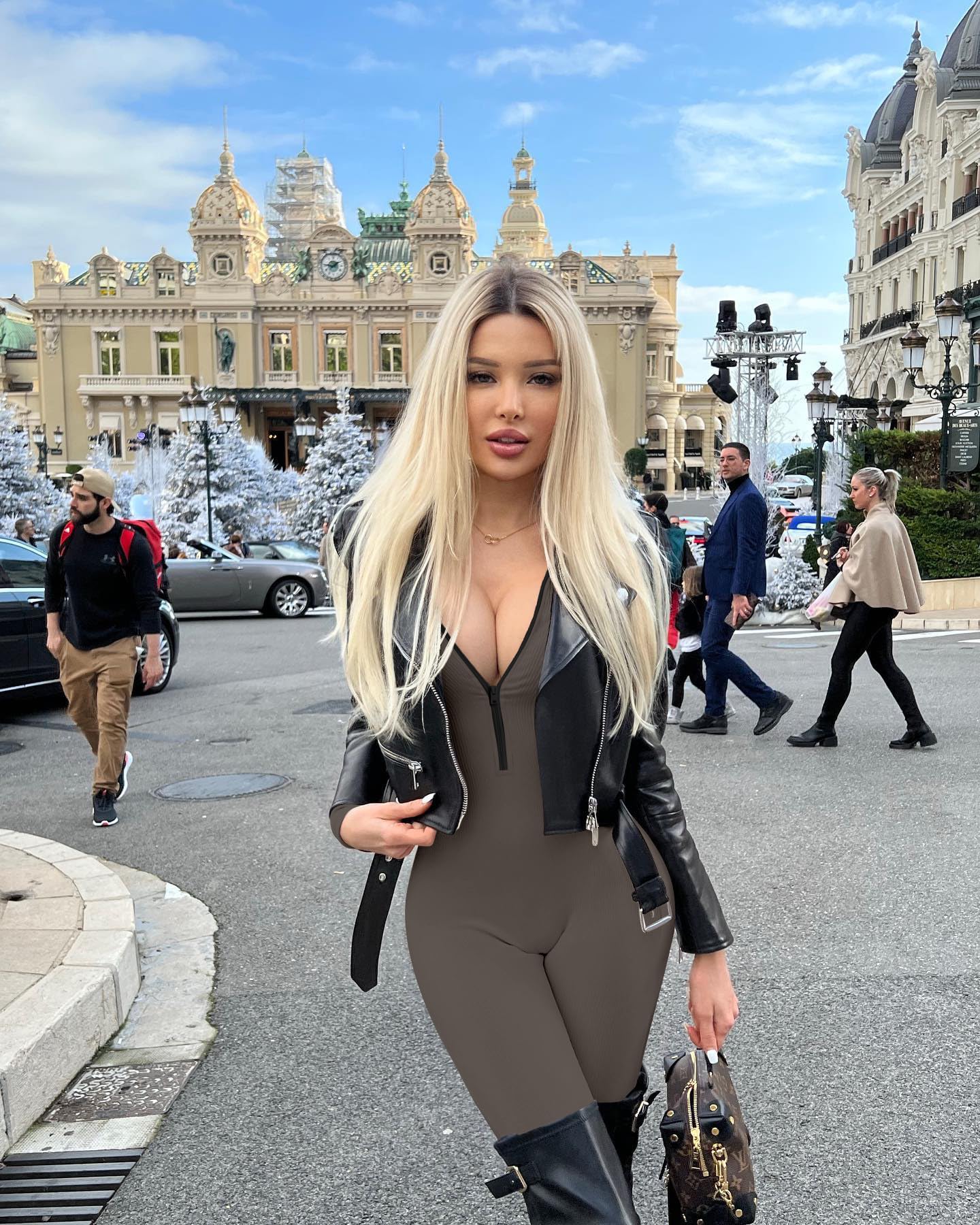 OQQ Women Yoga Jumpsuits Workout Ribbed Long Sleeve Zip Front Sport Jumpsuits: Large Tea Leaf