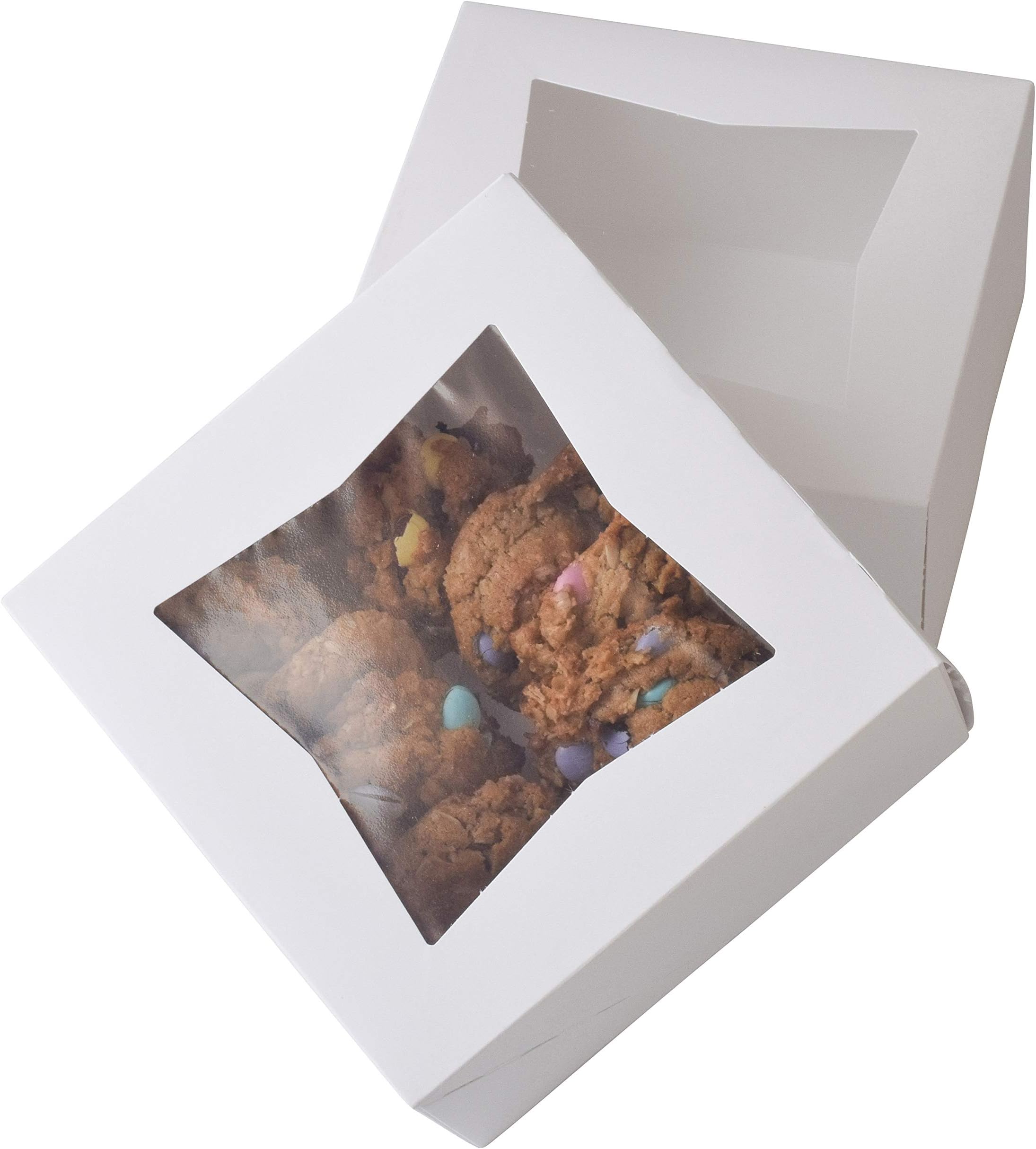 6" x 6" x 3" White Bakery Box | Auto-Popup | Small Pie Boxes with Window | 20 Pack
