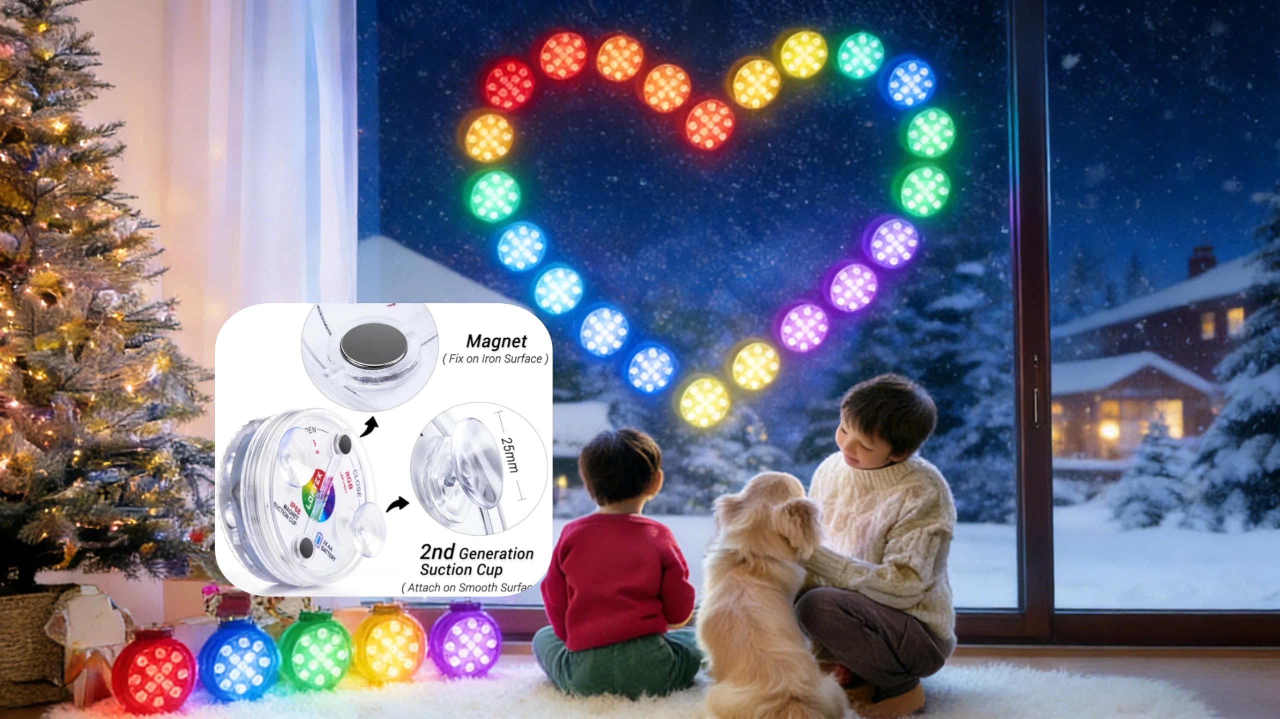 LOFTEK Luces LED sumergibles con control remoto RF de 164 pies, 13 imanes LED, luces LED subacuáticas con ventosas, luces impermeables IP68 para piscina que funcionan con pilas