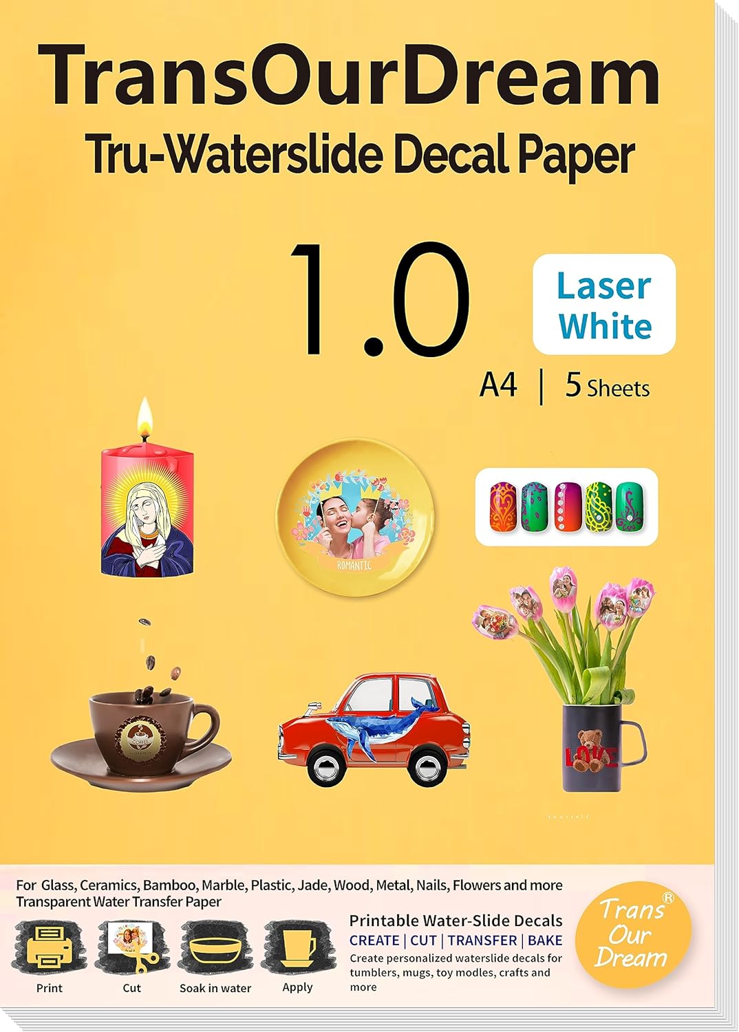TransOurDream Water Slide Decal Paper for Laser Printer