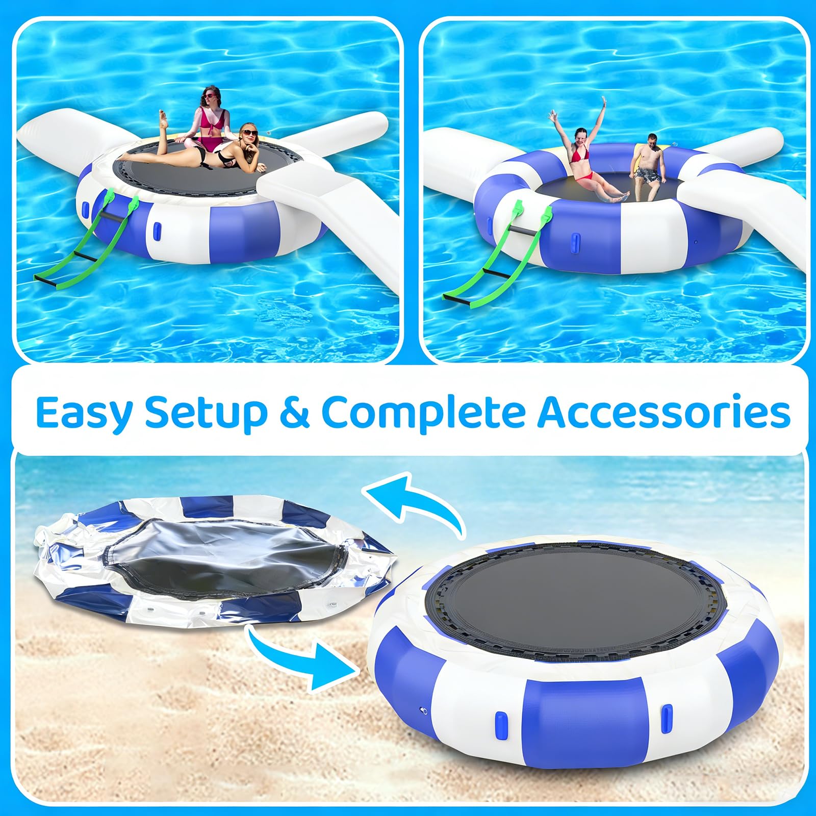 Trampolino Gonfiabile d'Acqua da 10/13/16FT – Piattaforma da Nuoto Rimbalzante con Scivolo e Cuscino da Immersione – per Piscina, Lago e Parco Trampolino Acquatico
