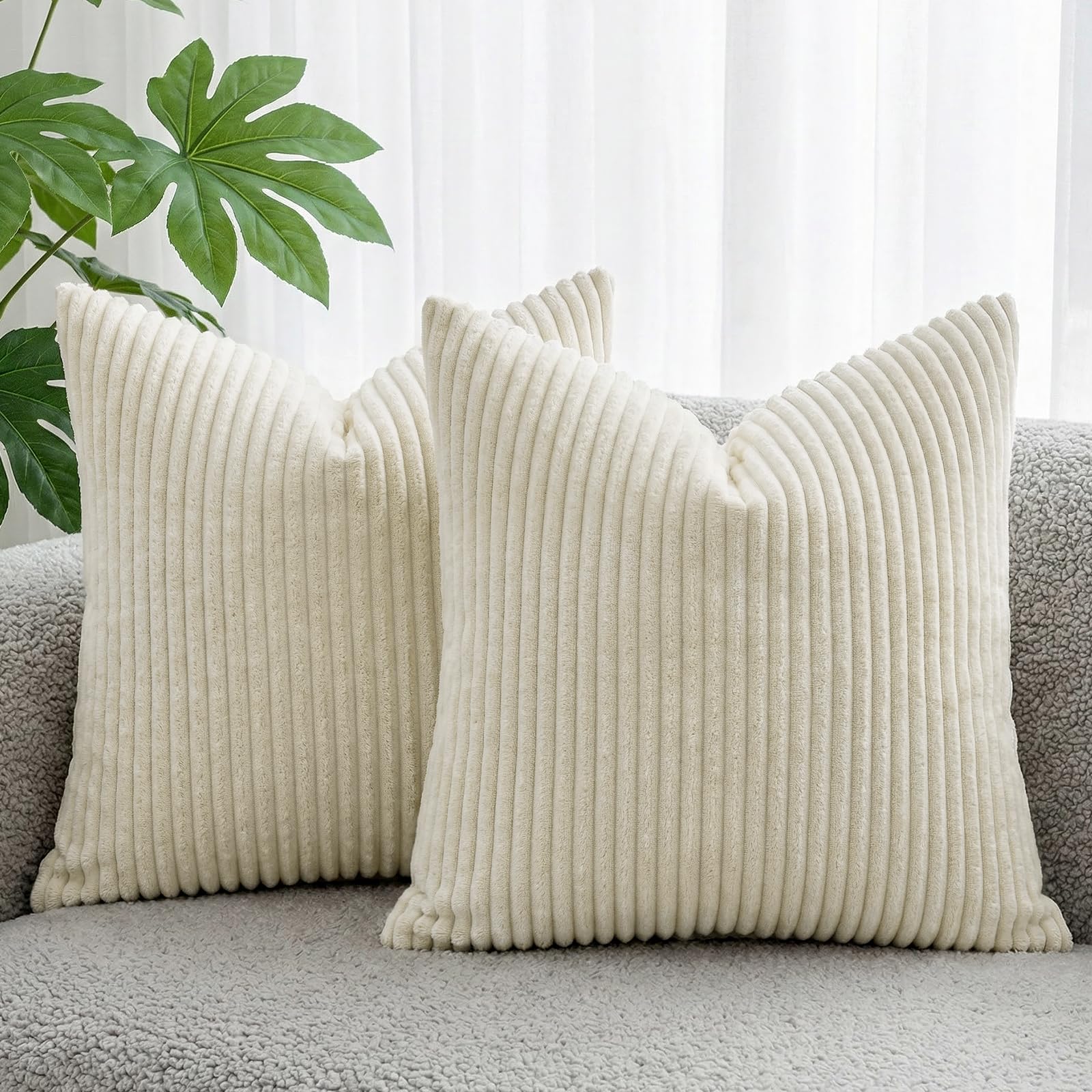 Thmyo Pack of 2 Corduroy Soft Decorative Throw Pillow Covers Striped Square Cushion Cases Christmas Pillowcases for Sofa Couch Bed Chair Home