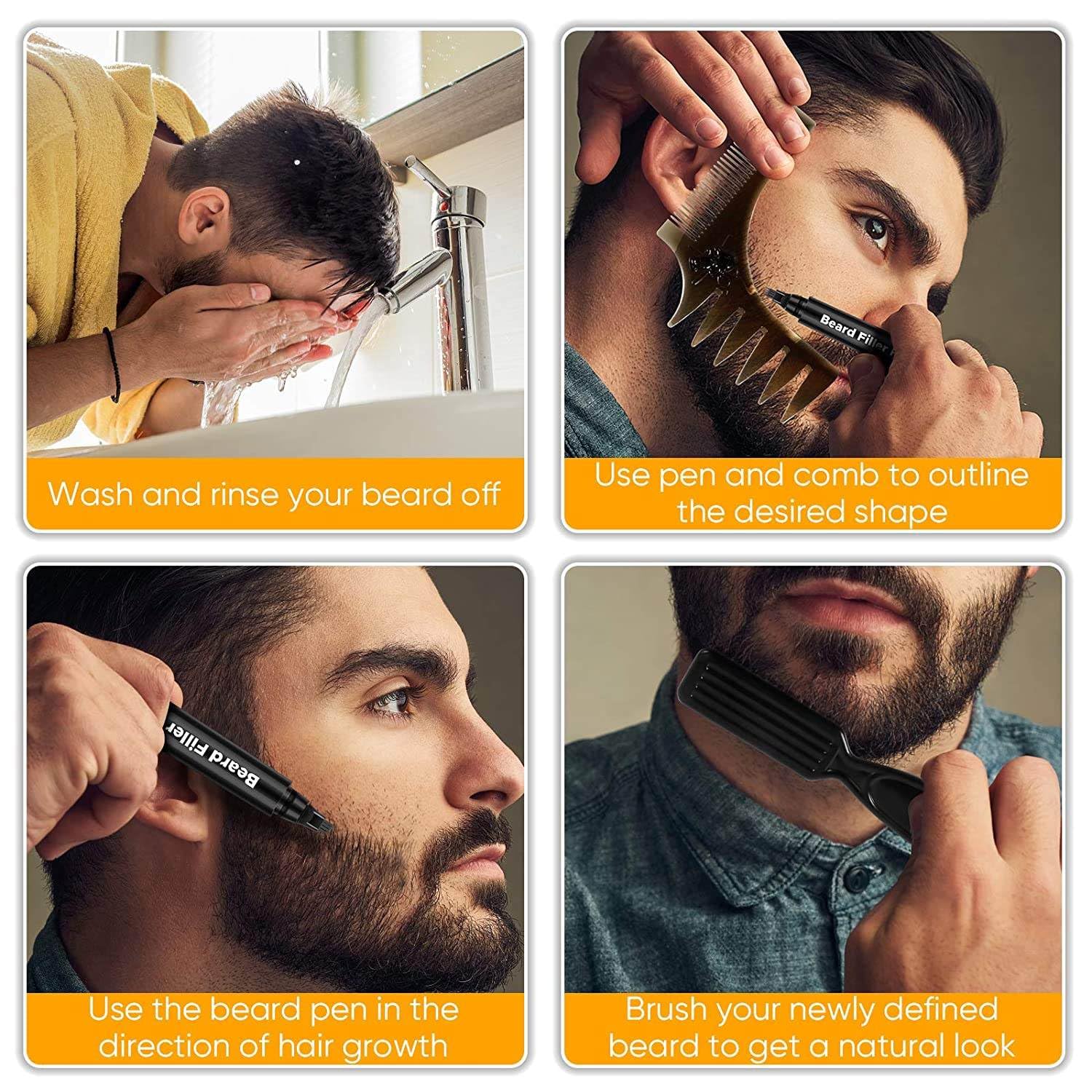 Matita per Barba, Riempitivo Professionale per Matite per Barba, Modellatore per Barba e Strumento per Modellare la Barba per Uomo, Strumento per Tracciare il Kit per L'igiene