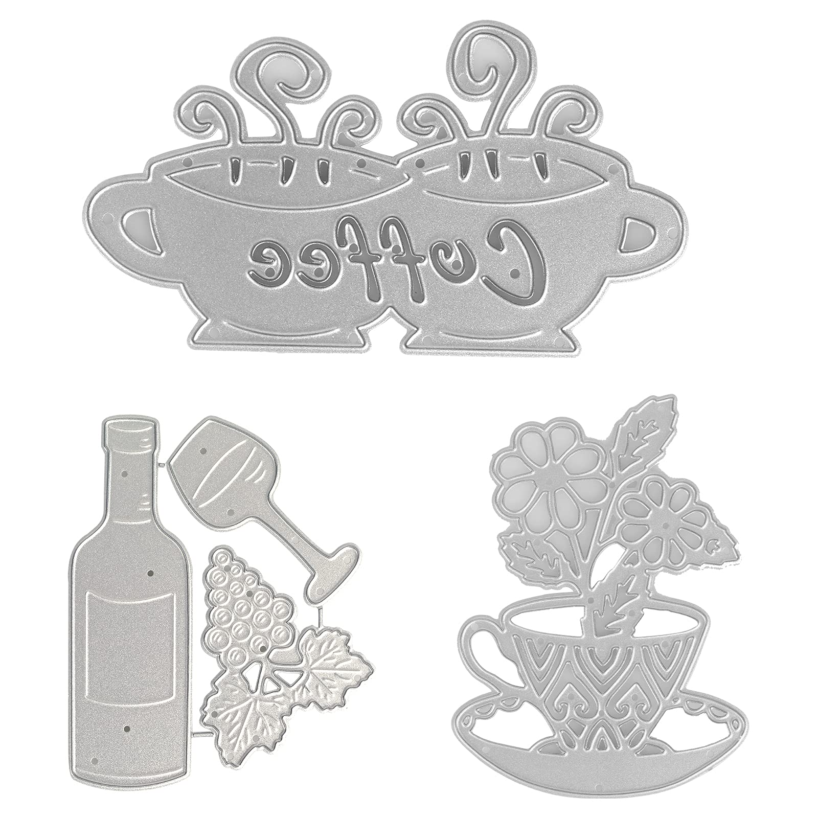 ASTERDie Cuts for Card Making Set, 3PCS Cup Flower Coffee Butterfly Metal Cutting Dies for DIY Scrapbooking Lace Border Edge Carbon Steel Embossing Template DIY Craft Paper Dies Card Making
