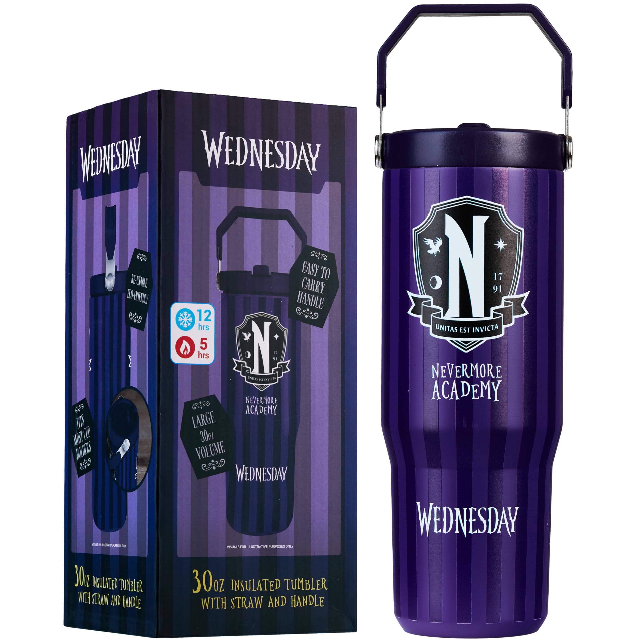 Get Trend Wednesday Tumbler with Straw 30oz Girls Teens Insulated Cup with Lid Handle Travel Mug Cups with Lids for School Sports Gifts for Girls (