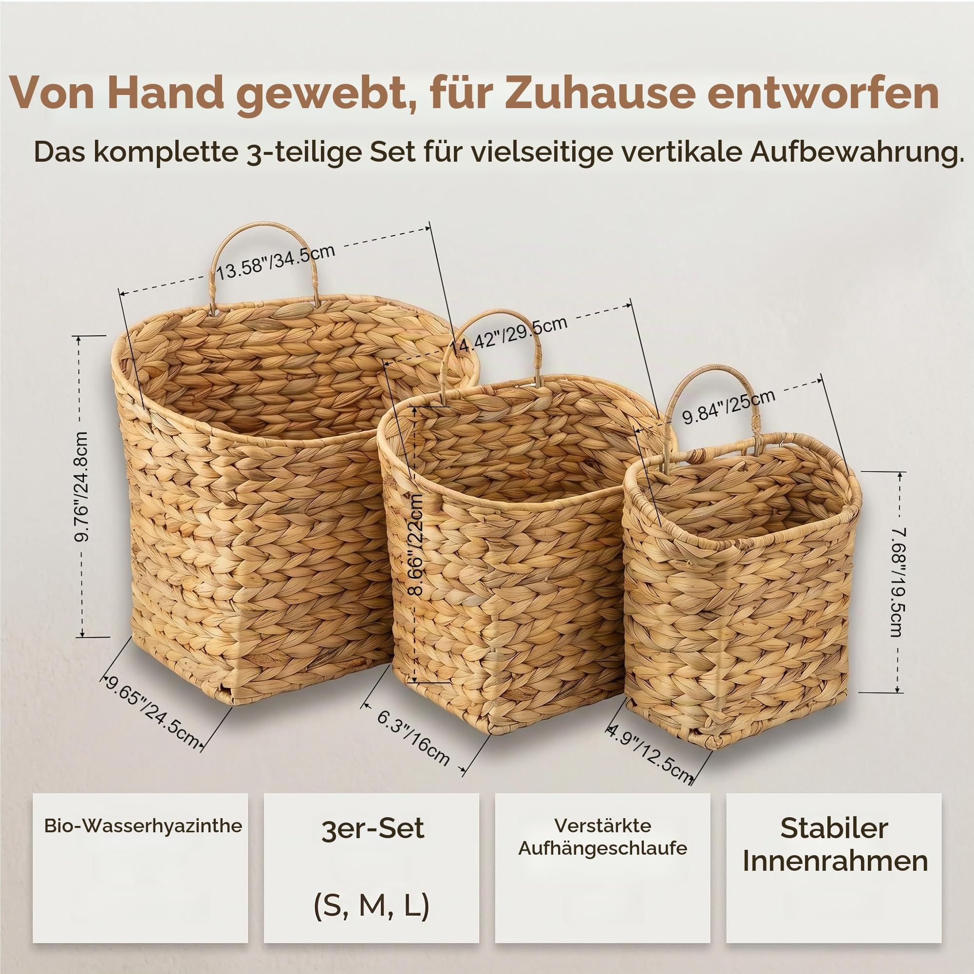 Hängekorb aus Weidengeflecht, rustikale Aufbewahrungskörbe für die Organisation